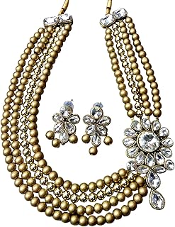 jn handicraft � Peach Pearl Glass 4-Layer Kundan Necklace for Women-picture-11