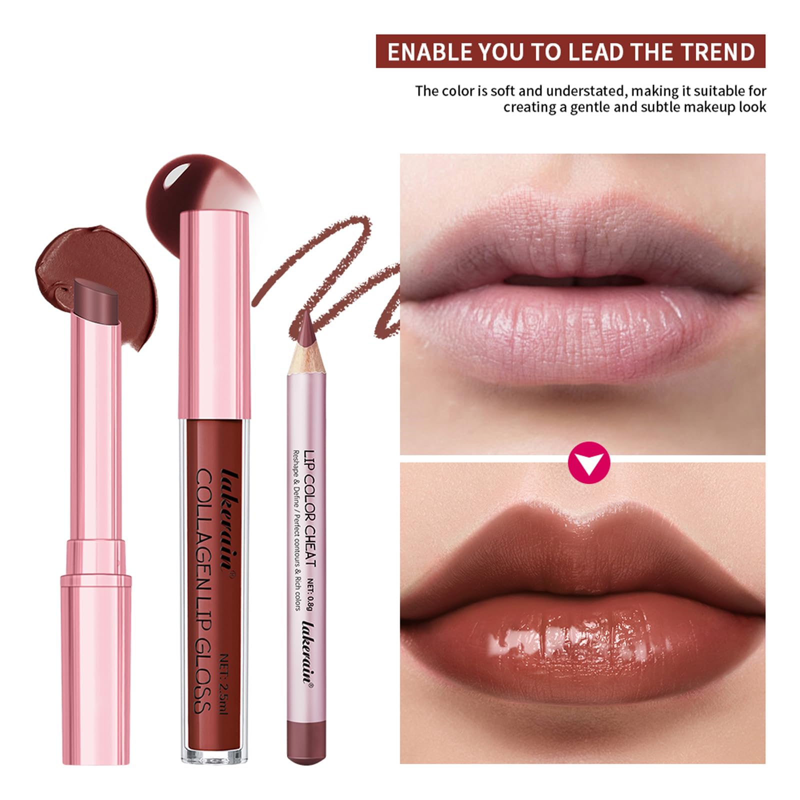 3PCS Matte Liquid Lipstick Lip Balm & Lip Liner Lip Kit, Hydrating Tinted Pink Lip Balm - Image 3
