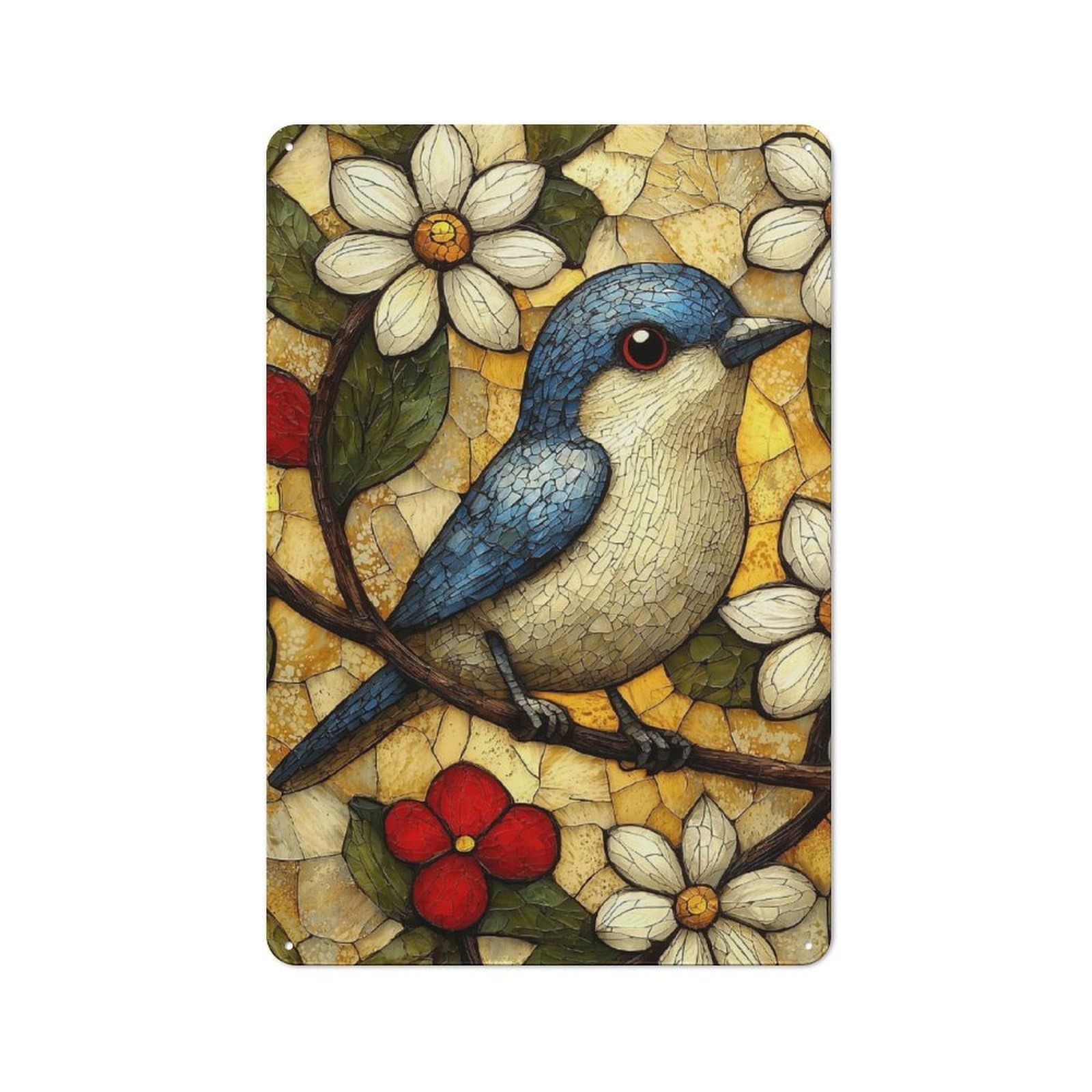 Junmoney Mosaic Bird On Branch Tin Wall Plaque 30X20cm With For Hobby Room Or Studio, For Metal Sign Collectors, For Kitchen And Home Bar Decor