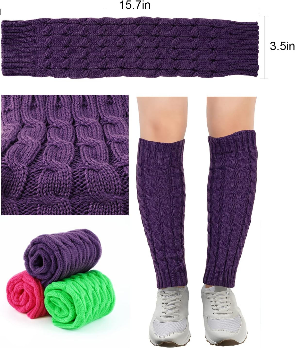 Junely Leg Warmers for Women 80s Cable Knit Leg Warmer for Ballet Dance Figure Skating Yoga Party Junior Neon Long Socks - Image 5