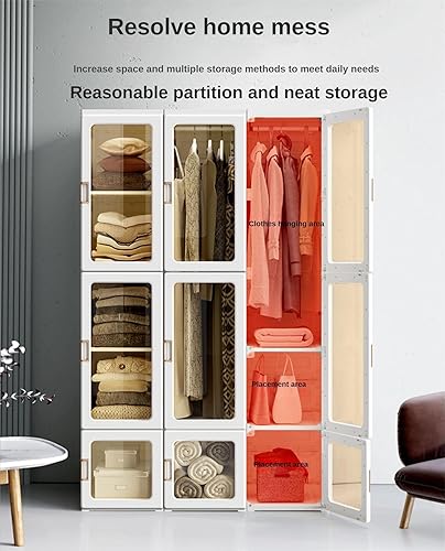 Miniatura 3 de MAYIBOX Armario portátil de plástico para dormitorio, armario de almacenamiento con barra para colgar y puertas, 4-15 cubos, color blanco (puerta