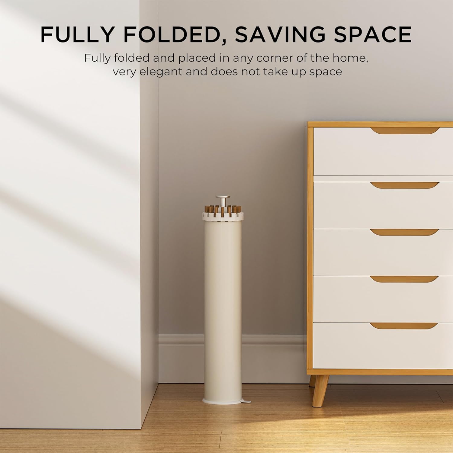 Tripod Clothes Drying Rack, Garment Rack Portable and Foldable Space Saving Laundry Drying Rack - Dryer Rack Clothing Floor Folding Balcony Bedroom Household (Beige(Wood), 16 rods)