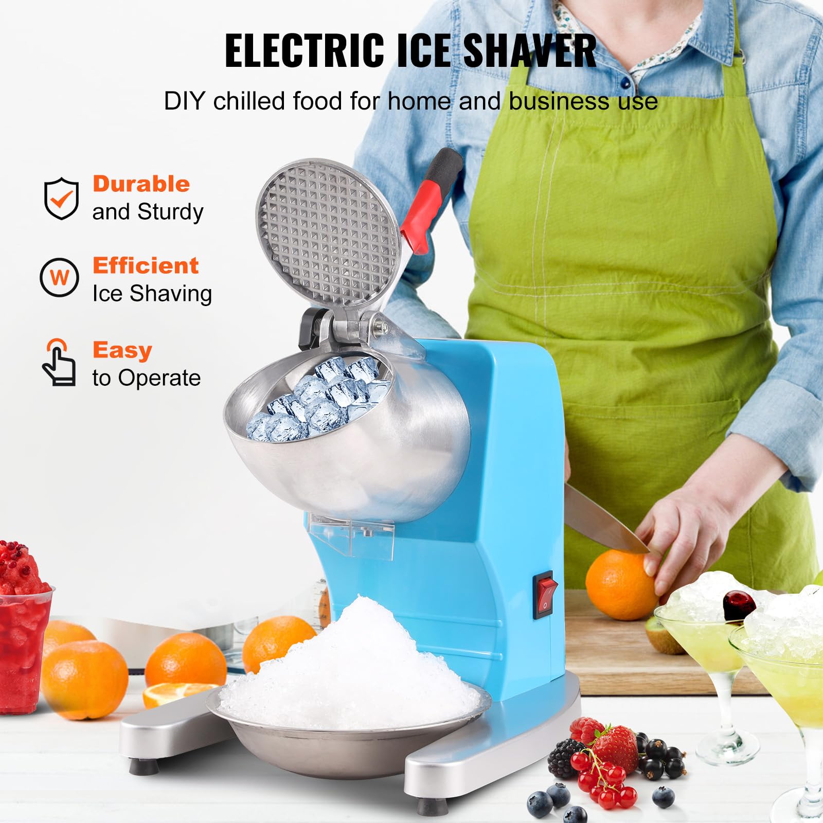 VEVOR Broyeur à Glace Électrique 100 kg/h Machine à Glace Pilée Commerciale 300 W Tête à 4 Lames en Acier Inoxydable Machine à Granita Cocktails Sorbets Boissons Fraîches Bars Restaurants Supermarchés