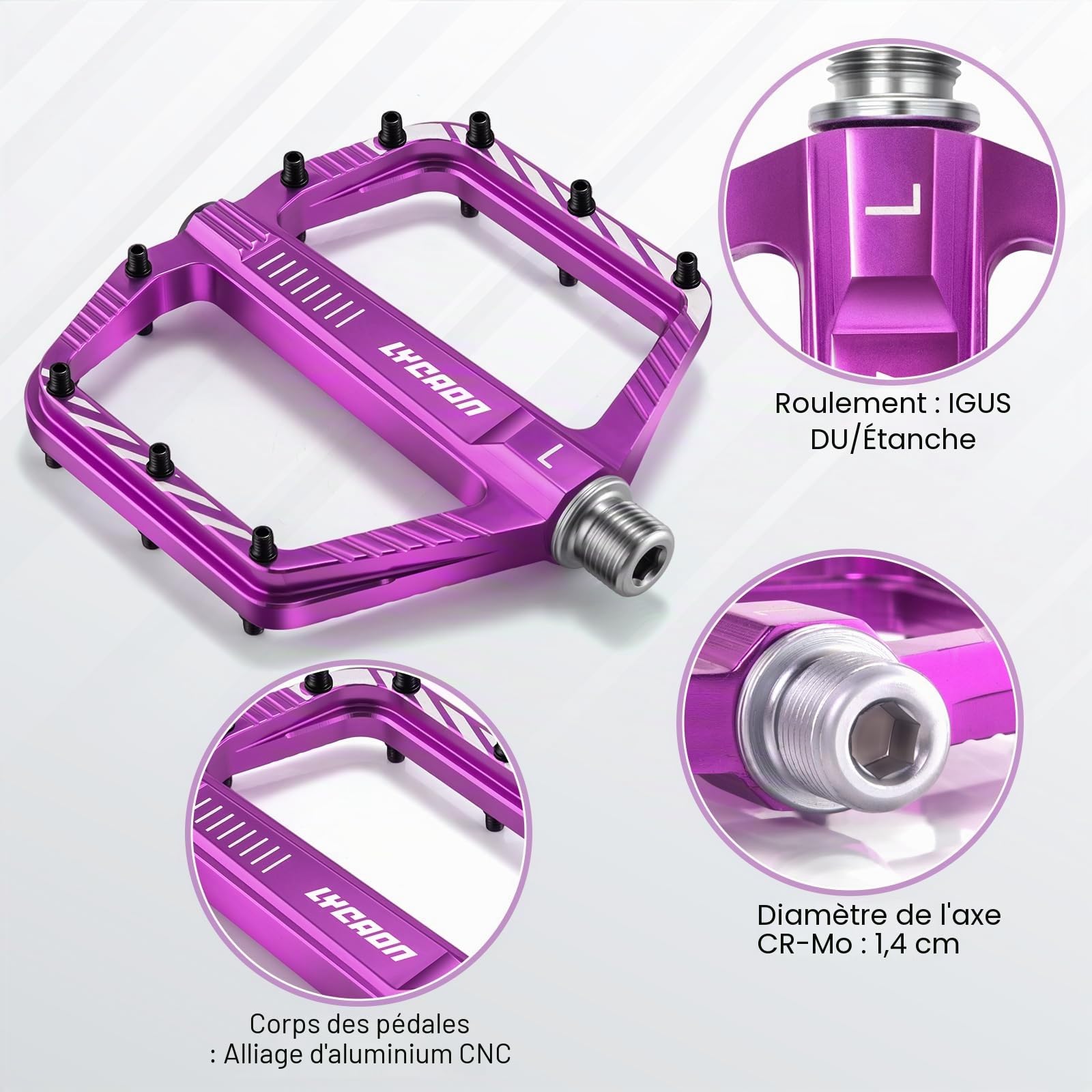 LYCAON Pédales pour Vélo, Pédale de vélo Antidérapante en Alliage d'aluminium CNC, CR-MO & Pédales de Sealed Roulements pour BMX VTT 9/16 Pouces