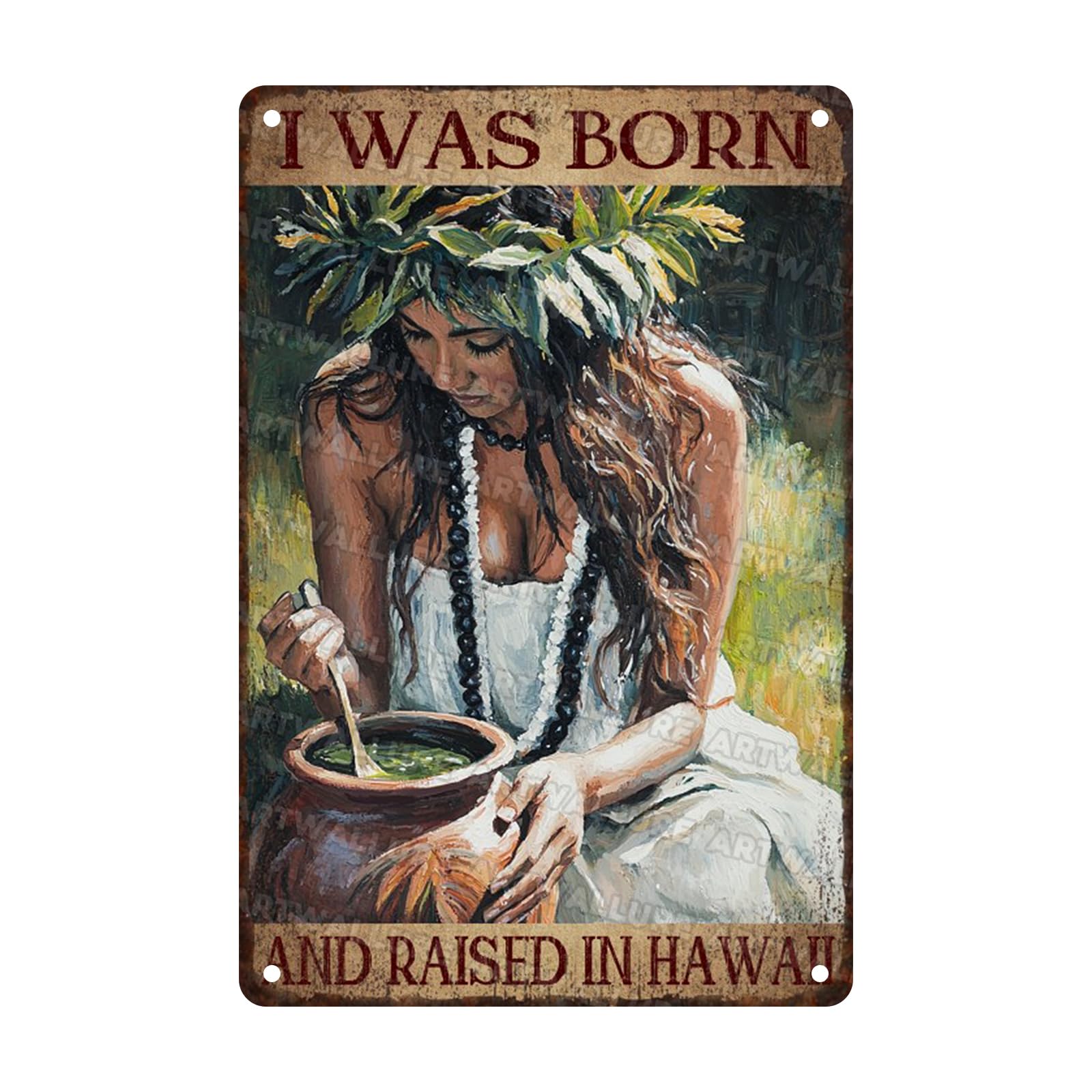Anceky Tin Sign Retro I Was Born And Raised In Hawaii Vintage Metal Sign Wall Decor for Home Yard Garage Farmhouse Bar Kitchen 12×8 Inch