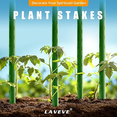 Miniatura 6 de LAVEVE Garden Stakes - Estaca para tomate de acero resistente de 58 pulgadas, soporte recubierto de plástico para asegurar árboles, plantas