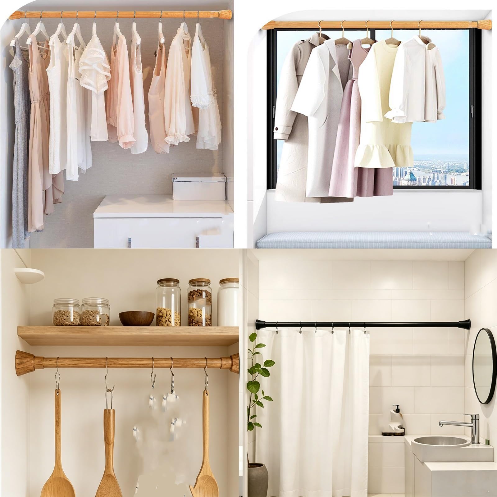 Duschvorhangstange mit Federspannung, 60–240 Cm, Abnehmbare Teleskopstange, Rutschfeste für Fenster Schrank Kein Bohren Erforderlich(Black,60-90cm/24-31in)