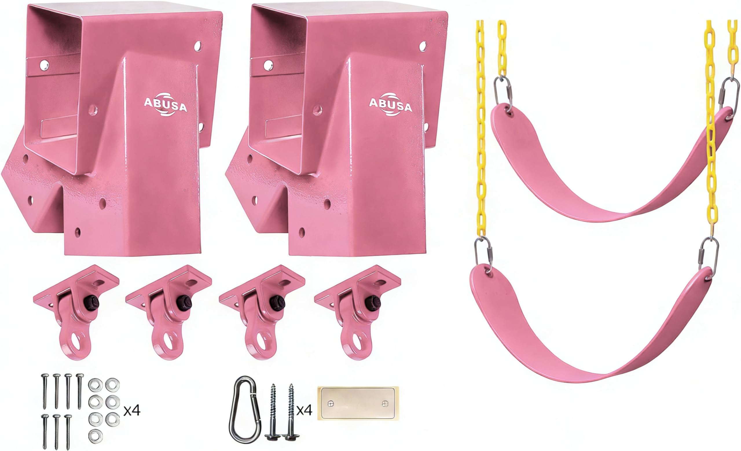 ABUSA Juego de accesorios de repuesto para niños de alta resistencia que incluye 2 soportes rosados, 4 perchas, 2 asientos rosas para parque infantil al aire libre, piezas de equipo incluido (P007)