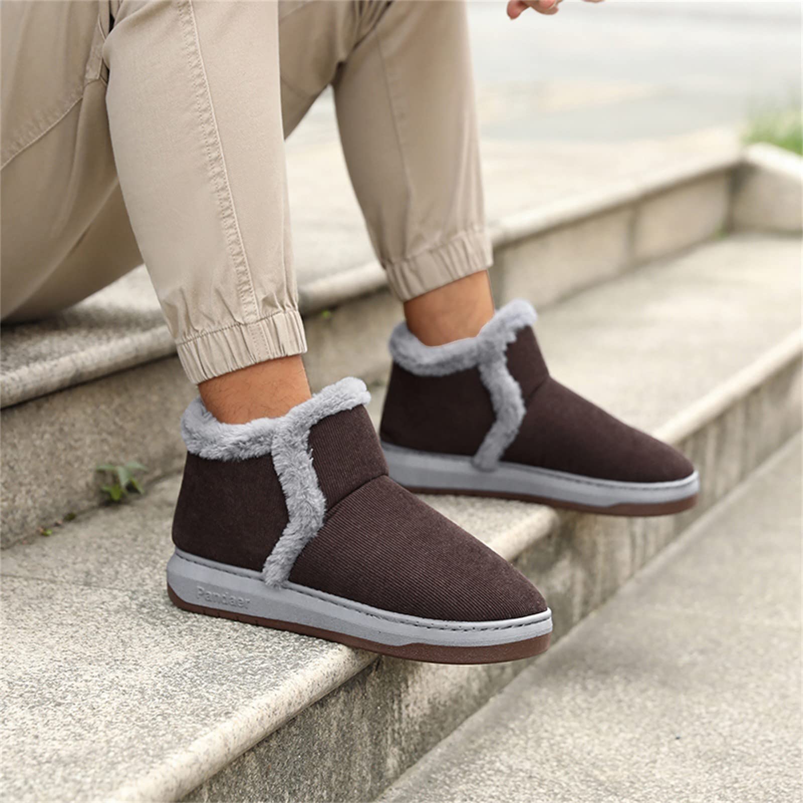 Zapatillas de estar por casa para hombre impermeables | Zapatos térmicos cómodos zapatos planos con forro cálido | Botas de algodón de felpa de ante botas de invierno | Zapatos de invierno para