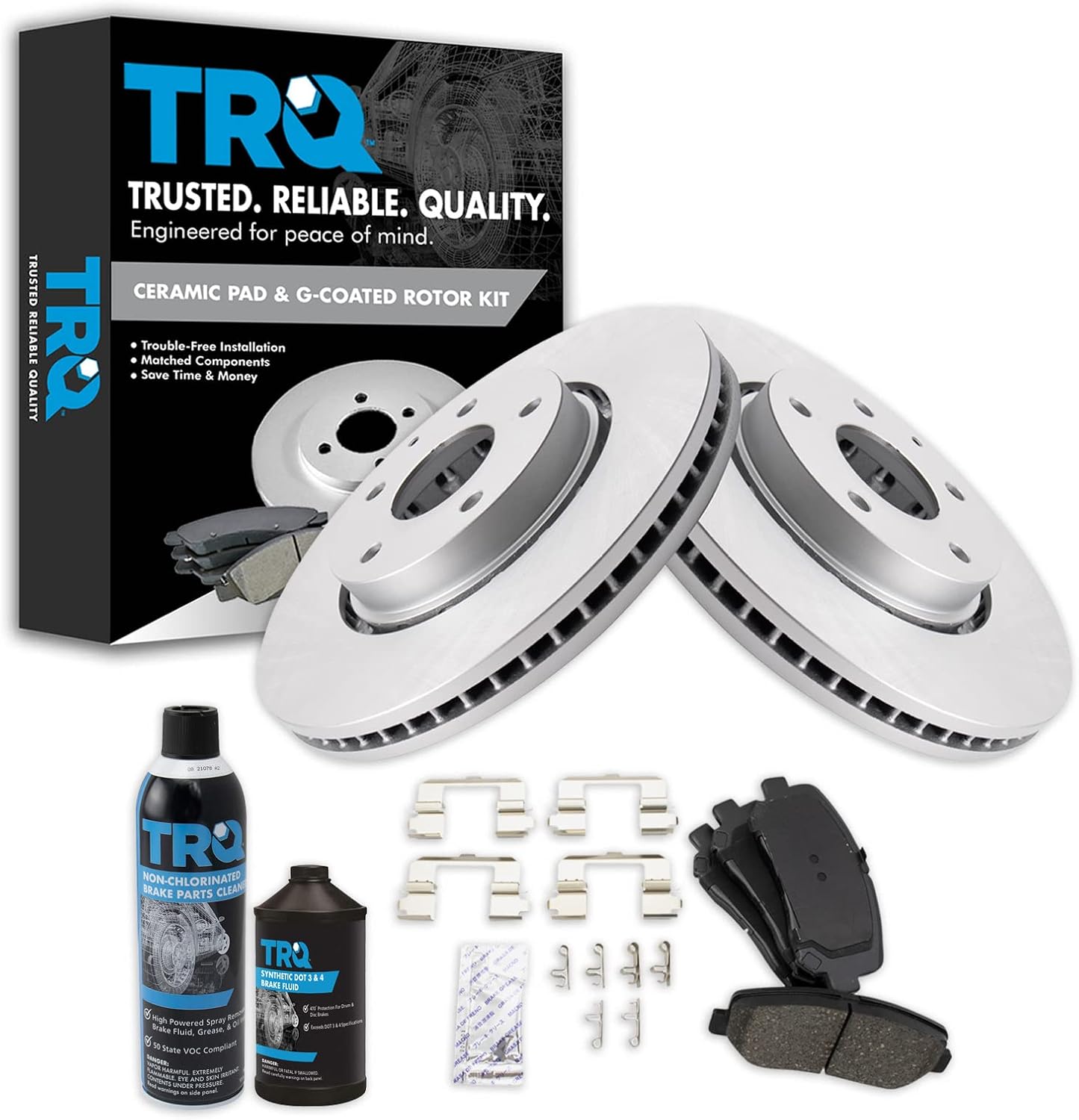 TRQ Front Brake Pad & Rotor Kit Brake Chemical Kit Brake Pads Brake Rotor Ceramic Premium G-Coated Compatible with 2016-2019 Mazda CX-5