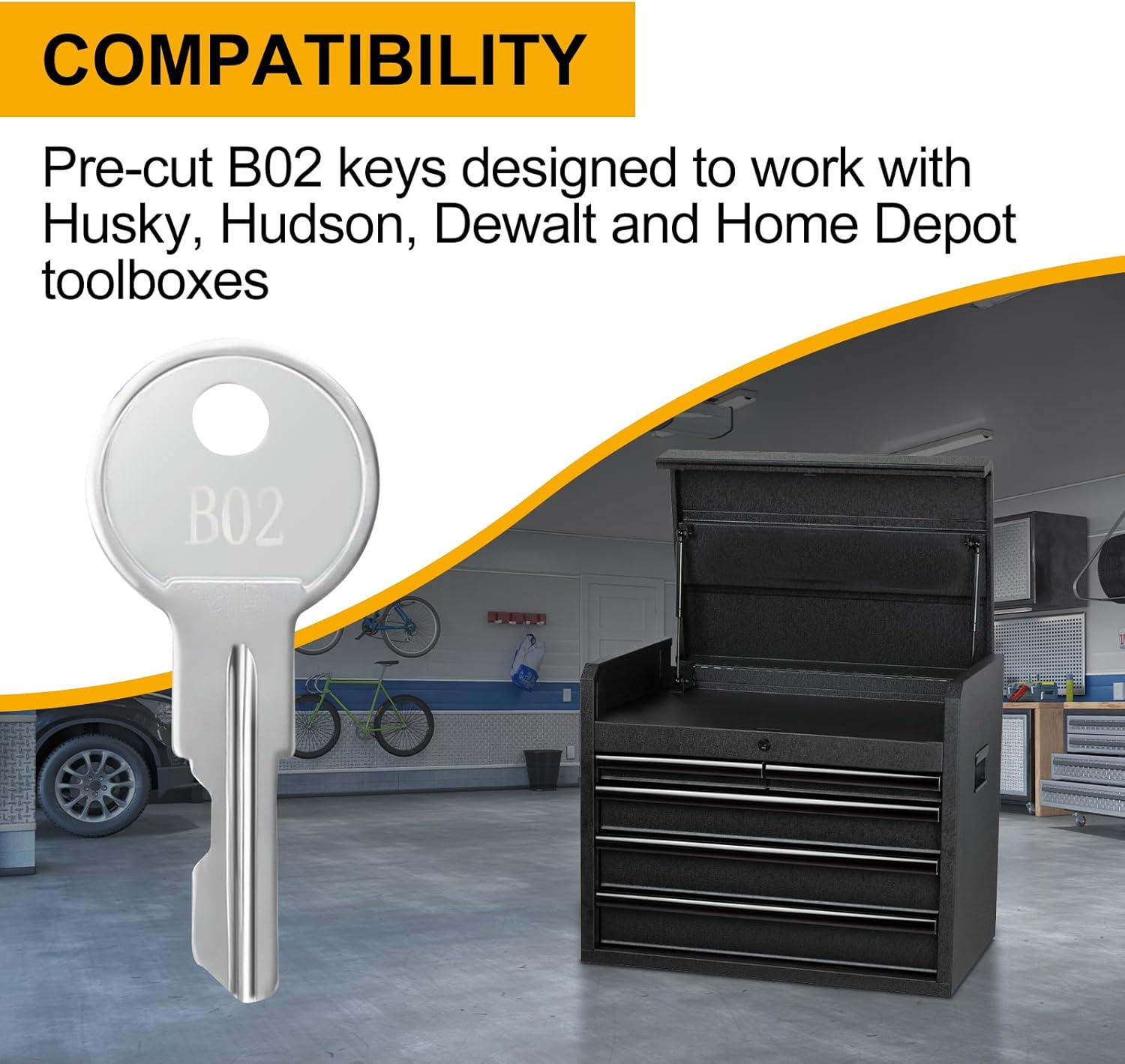 B02 Replacement Keys for Husky Tool Box, 2 Pack, Pre-Cut Code B02, Fits Hudson Dewalt Home Depot Toolboxes