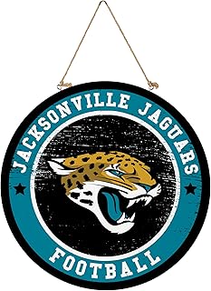NFL Jacksonville Jaguars Door Décor, 18" Round Wood Door Sign Outdoor Indoor Wall Hanging Decoration, Football Fan Welcome Sign for Front Door Man Cave