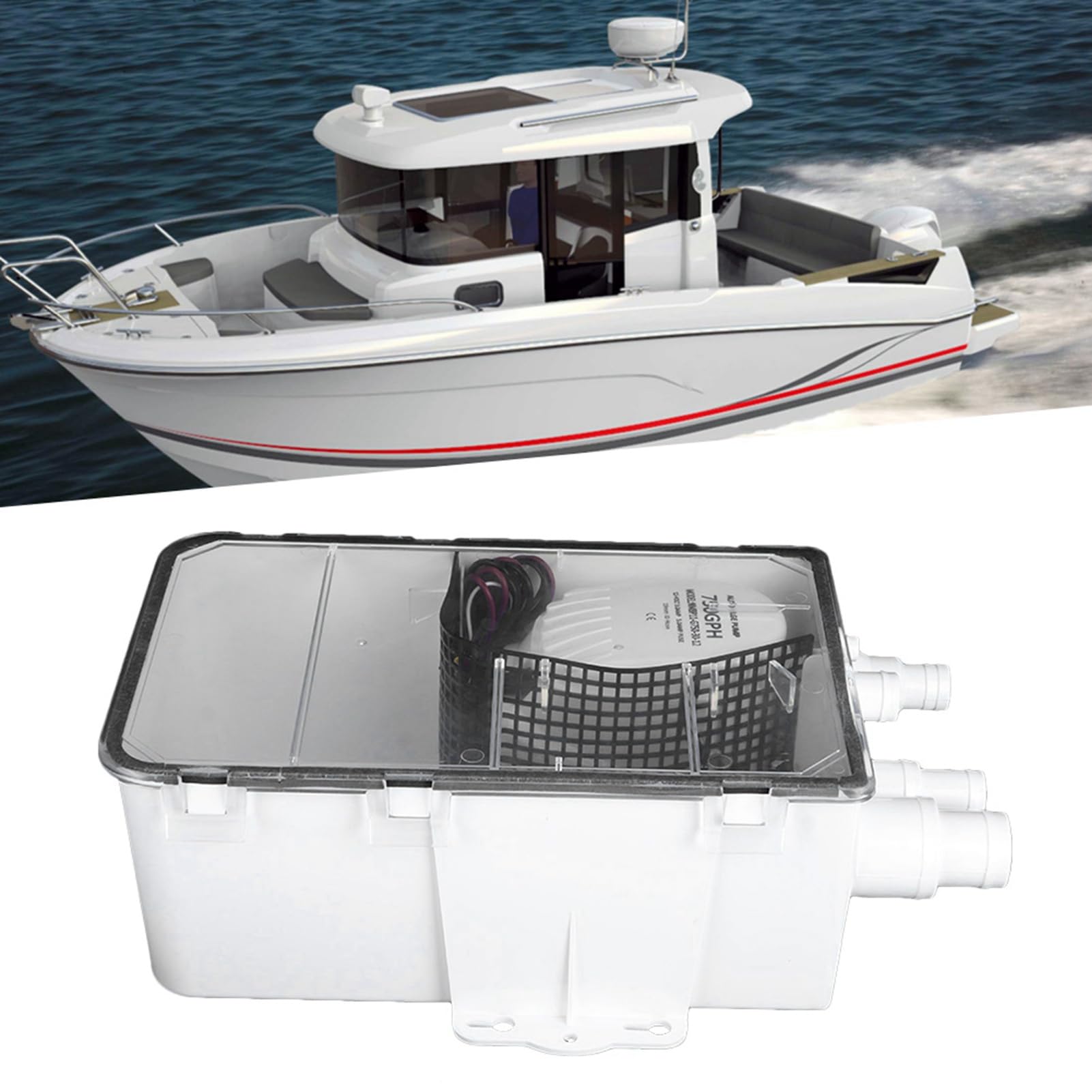 Bediffer Sumidero de Ducha de 750GPH,Válvula de Retención Incorporada Sumidero de Ducha Filtro de Malla Extraíble Bomba de Ducha de Barco Interruptor Incorporado Bomba de Ducha Marina para Marina