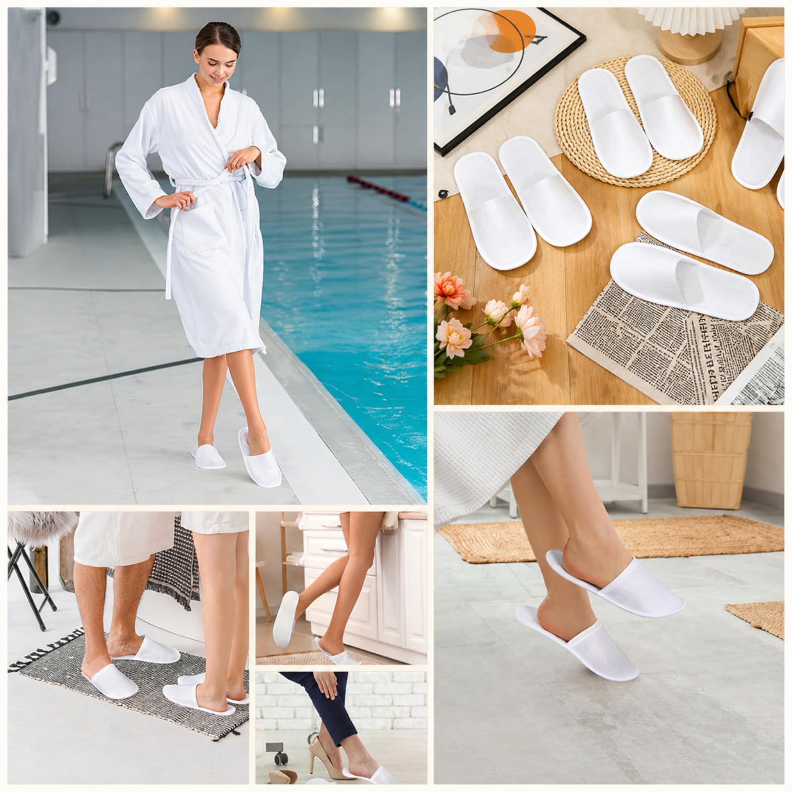 Ciabatte Monouso 3 Paia Taglia 42, Pantofole Usa e Getta in Pile Felpato Spesso, Antiscivolo per Ospiti, Hotel, Casa, Spa e Viaggio.