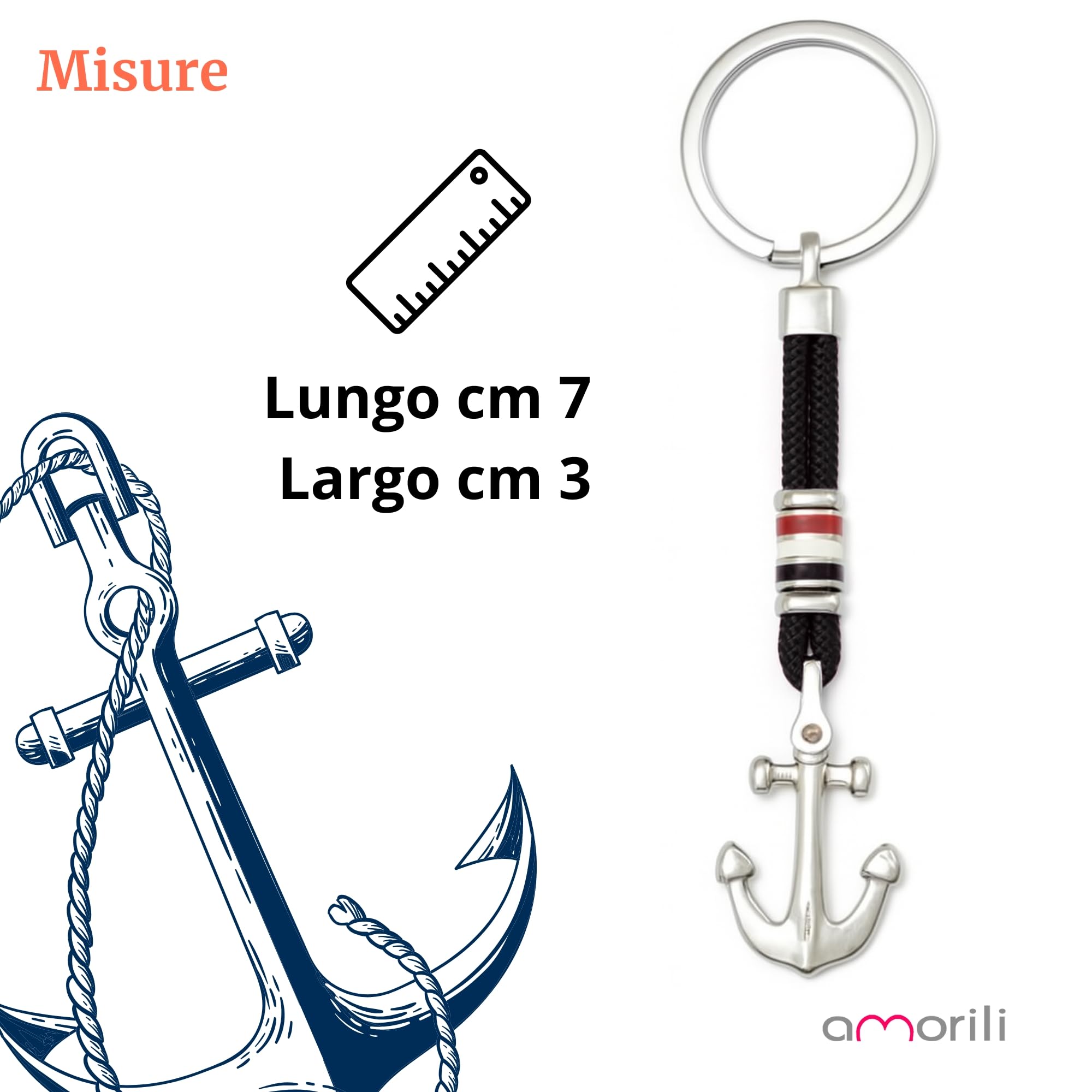 Portachiavi Ancora Uomo in Acciaio Inox e Corda Nautica – Idea Regalo Marinaio, Nautico, Stile Marinaro – Accessorio Uomo Elegante per Auto, Barca, Viaggi - prt0100