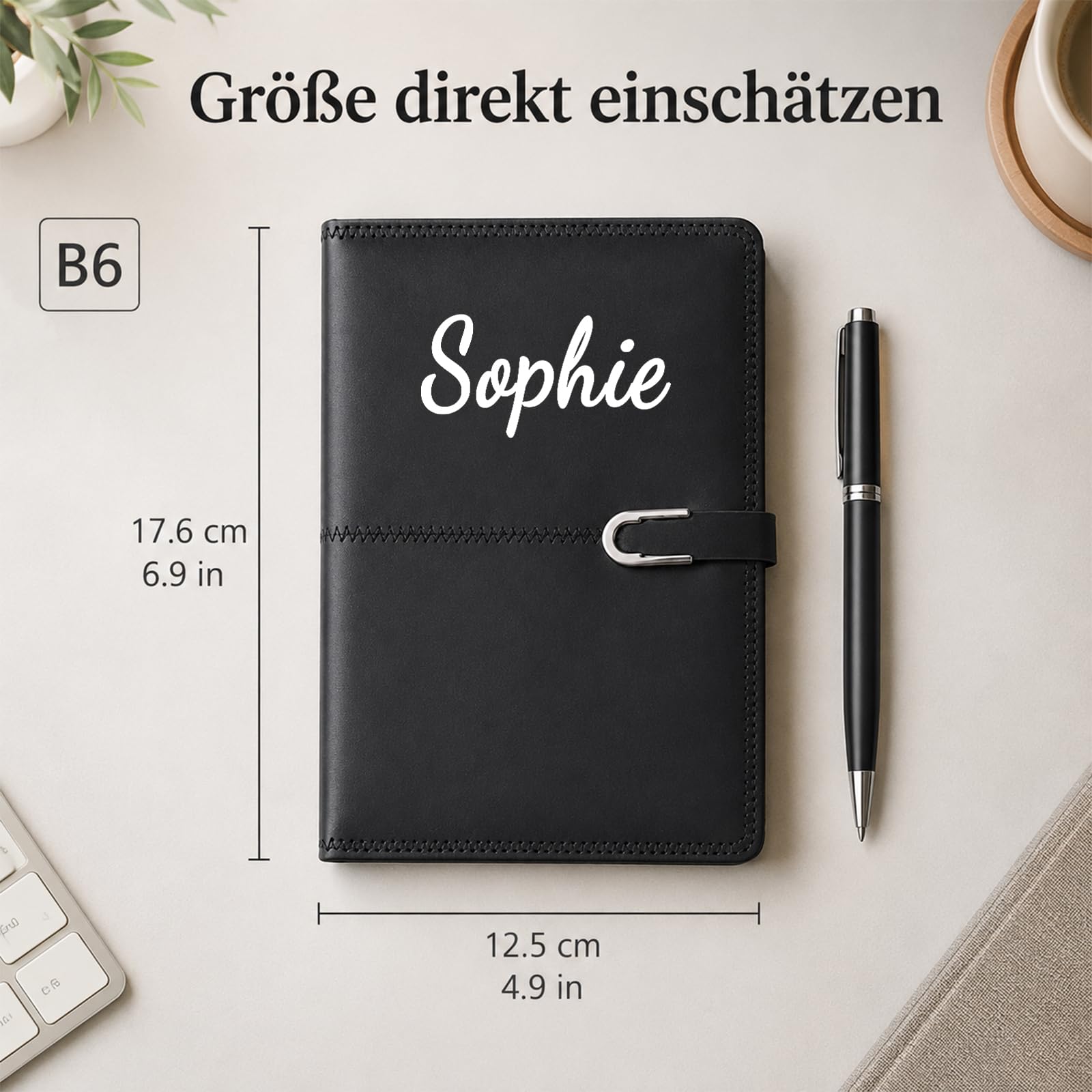 10 Stück Notizbuch Personalisiert mit Namen Benutzerdefiniert Buch | B6 | PU-Lederoberfläche | 216 Seiten | Linierte Blätter | Cremefarbenes Papier | Für Büro, Uni & Alltag | UV-Druck