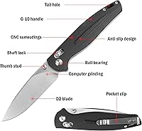 Vista 2 de RPG Cuchillo de bolsillo plegable, hoja de acero D2 de 3.5 pulgadas con mango G10 y clip de bolsillo, cuchillos de supervivencia para campamento