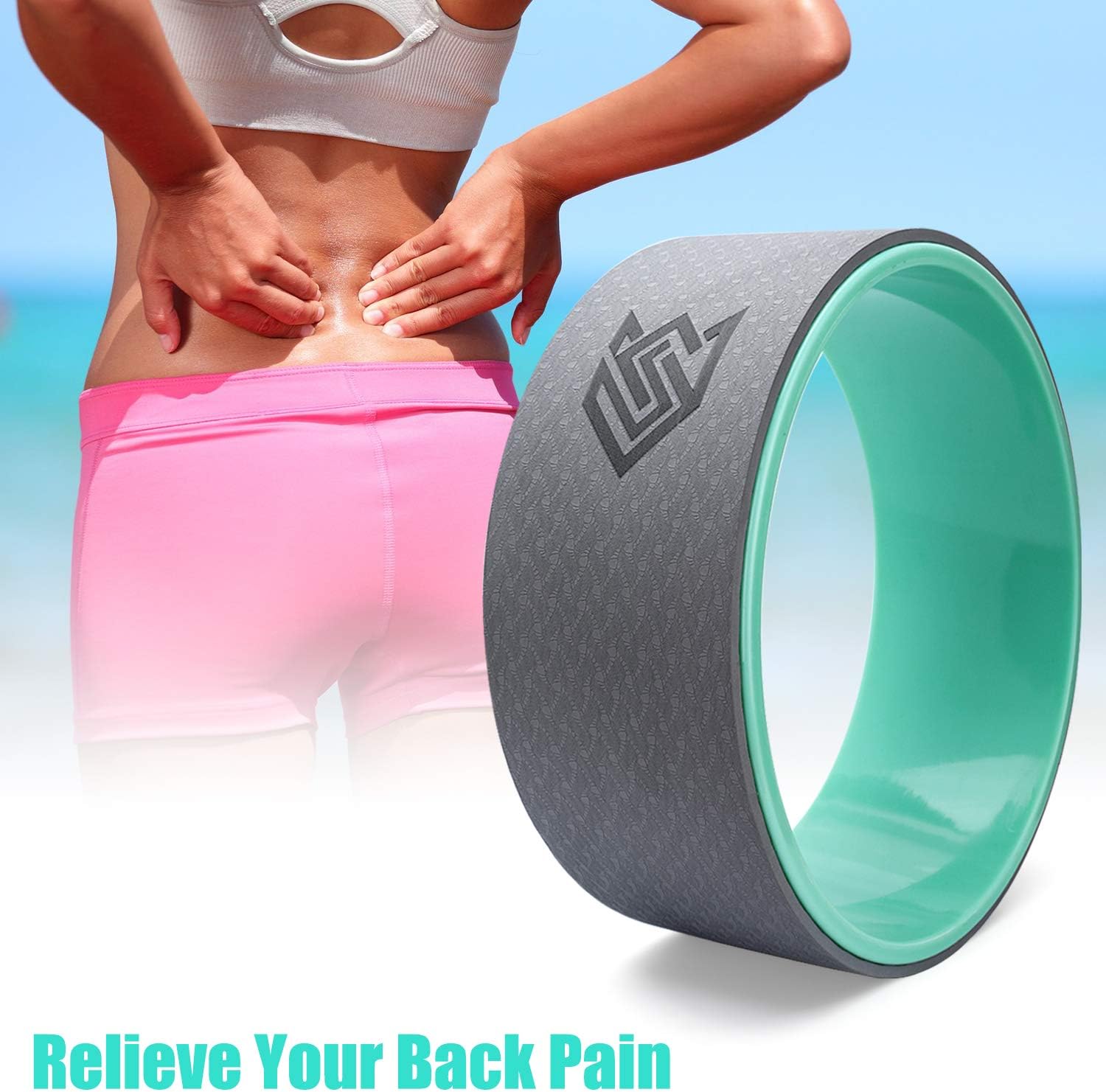 Seven Sparta Yoga Wheel Set 3 Pack Back Roller Wheel with Bag for Stretching, Back Pain Relief, Backbends and Bodyweight Exercices, 13Inch, 10.5Inch, 6.5Inch (Turquoise)