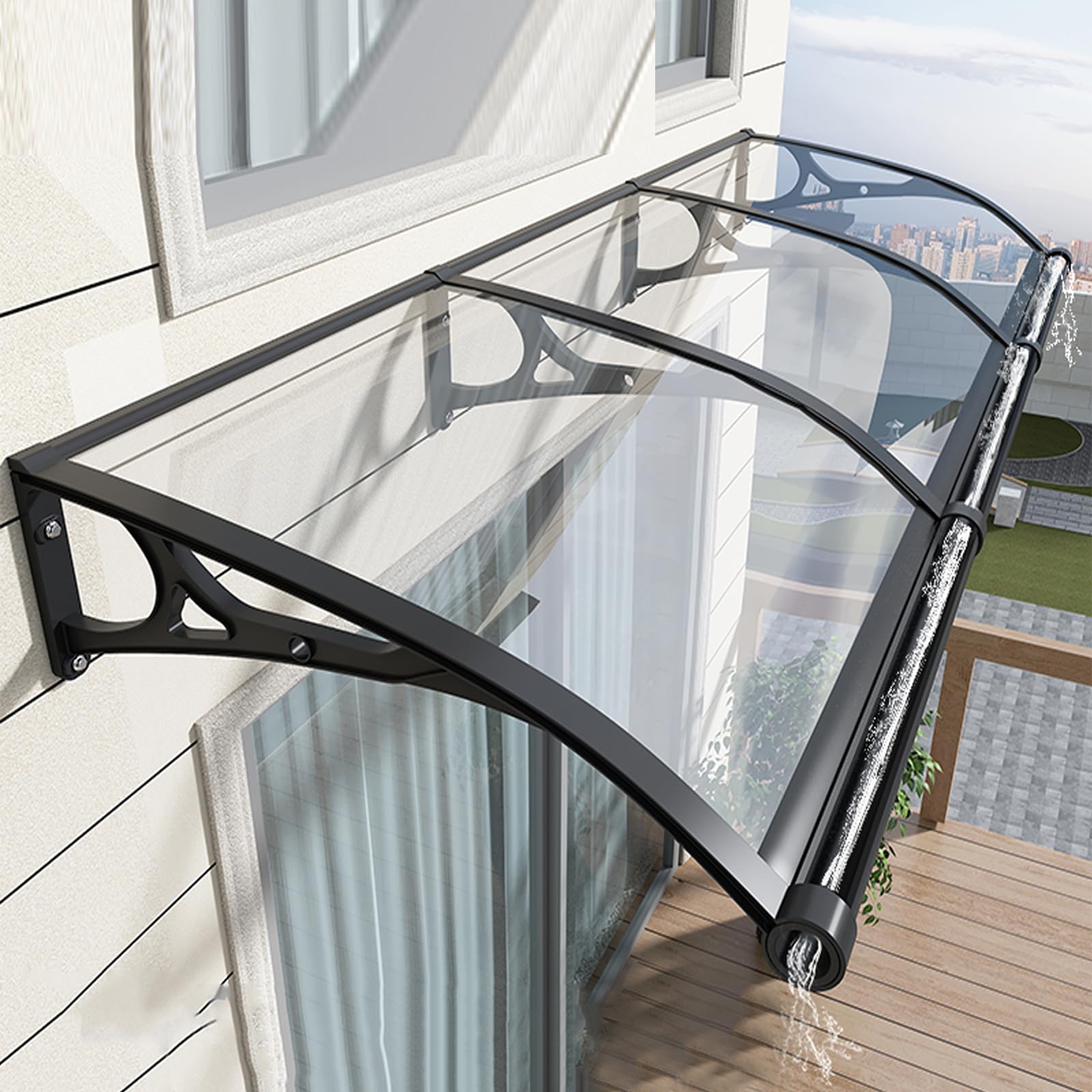 Vordach Überdachung für Haustür - Pultbogenvordach aus Aluminium und Polycarbonat Transparent, 99% UV-Schutz Regenschutz für Eingangstür (120x70cm/47x28)