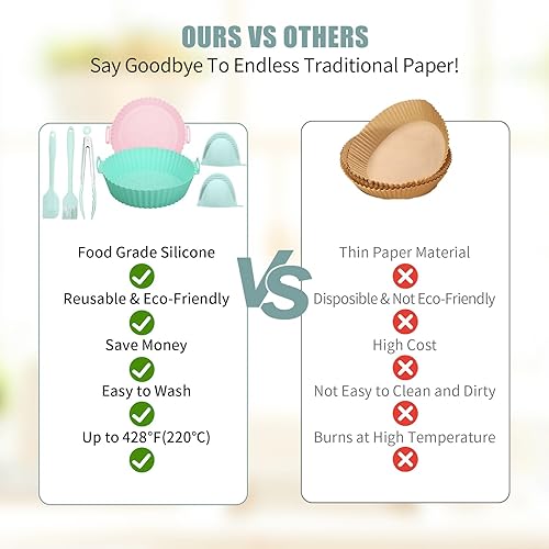 Miniatura 6 de Viliwin Juego de 19 accesorios para freidora de aire, forros de silicona para freidora de aire, cesta de 7.5 y 6.9 pulgadas con asas,