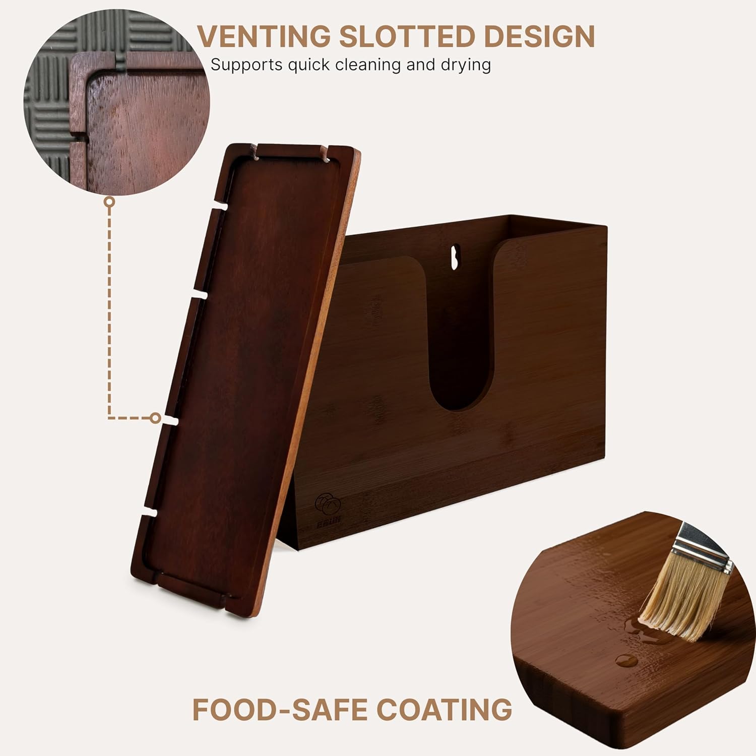 eBun Bamboo C Fold Paper Towel Dispenser – Wall Mount & Countertop Napkin Holder for Multifold, Z-Fold Styles, Modern Farmhouse Paper Towel Holder for Bathroom, Kitchen, Office & Commercial Use, Brown