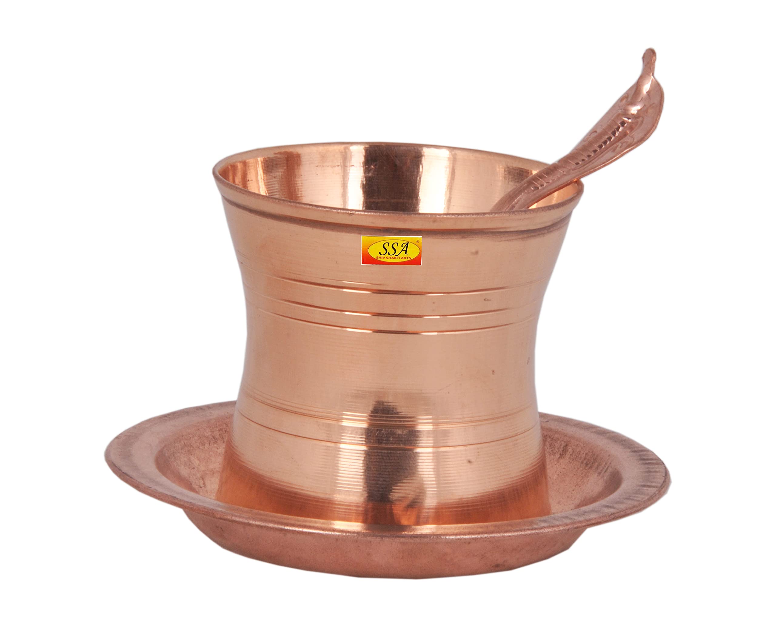 Shiv Shakti Arts® Pure Copper Puja Patra | Punch Patra | Jal Patra with Plate & Achmani Spoon Set for Poojan Purpose. (Big)