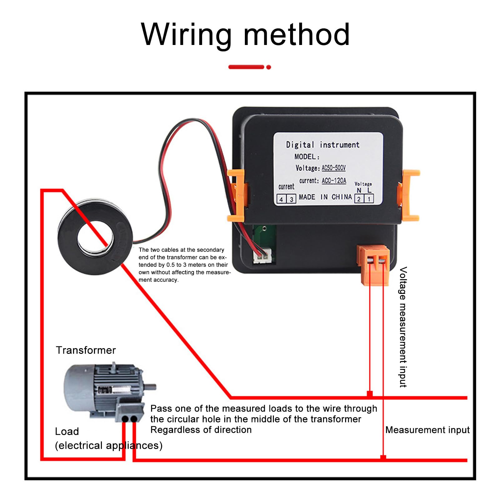 Digital Ammeter Voltmeter, 50-500V 0-120A AC Voltage Current Meter, LED Display Voltage Detector Current Tester, AC Voltage Current Display Meter, Volt Amp Panel Monitor Tester