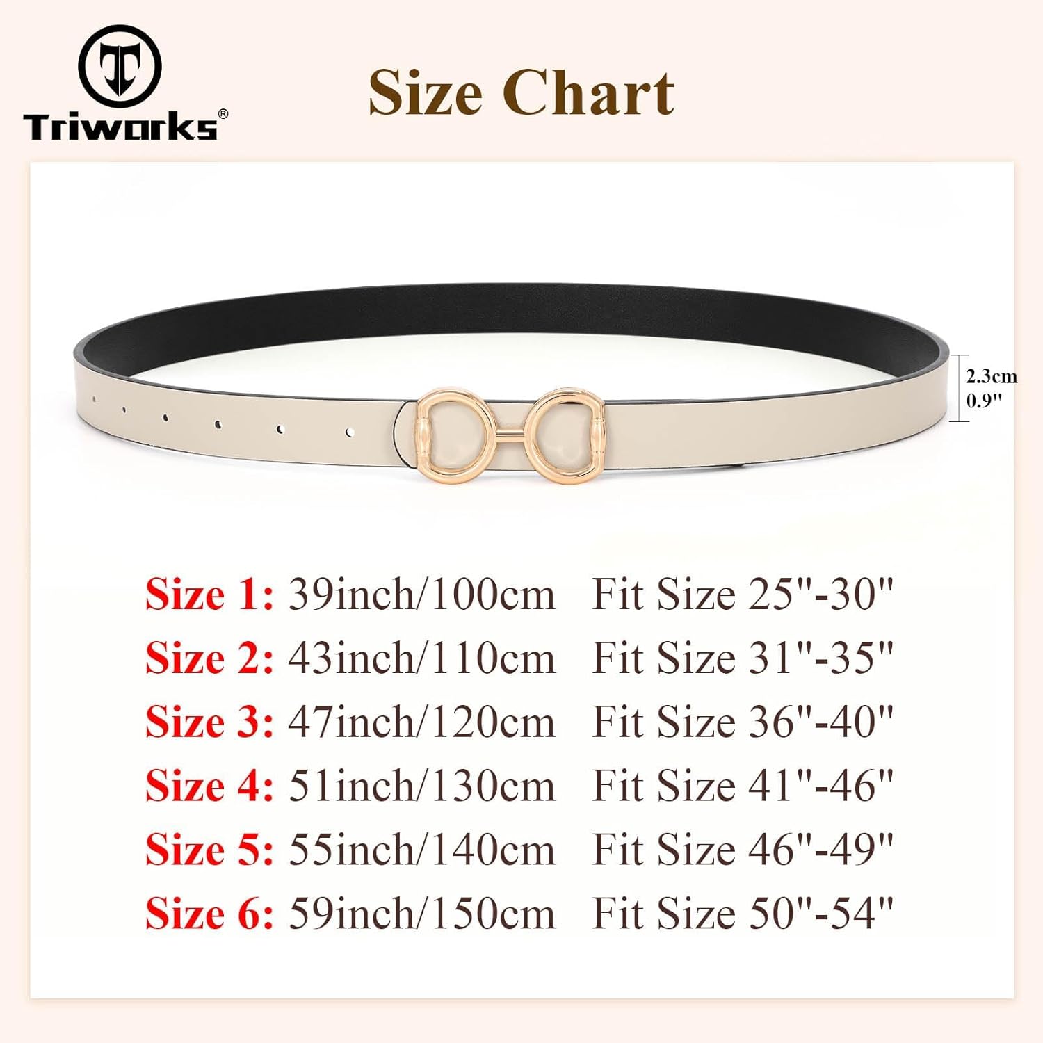 TRIWORKS Reversible Leather Belt for Women, Fashion Ladies Belt for Jeans Pants Dress Width:0.9" - Image 6