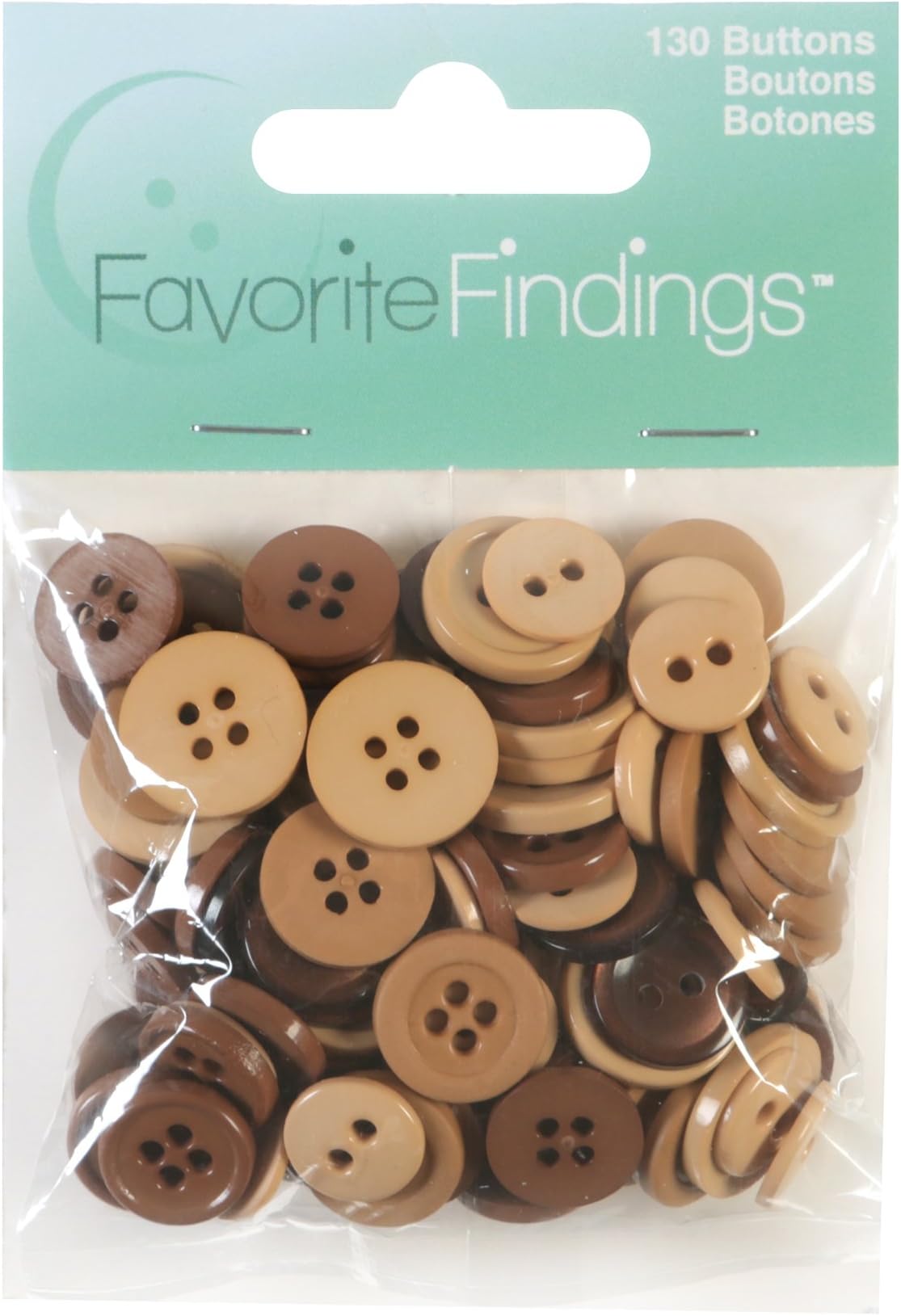 Blumenthal Lansing (Natural) - Favourite Findings Basic Assorted Sizes, 130/Pkg, Natural Brown Round Buttons,