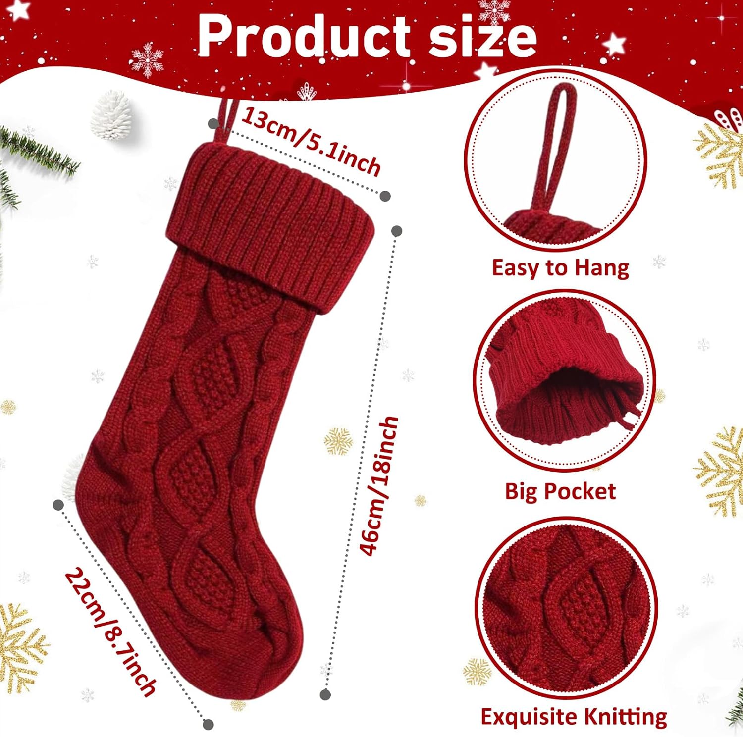 PowerKing Personalized Christmas Stockings 18 Inch, 4 Pack Large Knitted Holiday Stockings with DIY Snowman Name Tags for Fireplace Mantel, Xmas Tree, Family Holiday Decorations - Image 7