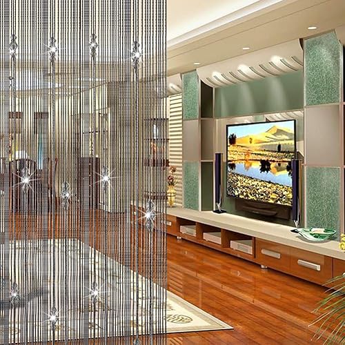 Miniatura 3 de WYSRJ - 2 cortinas de cuerda con cuentas negras, panel de pared, con flecos, divisor de habitación, cortina de borlas, cortina decorativa para