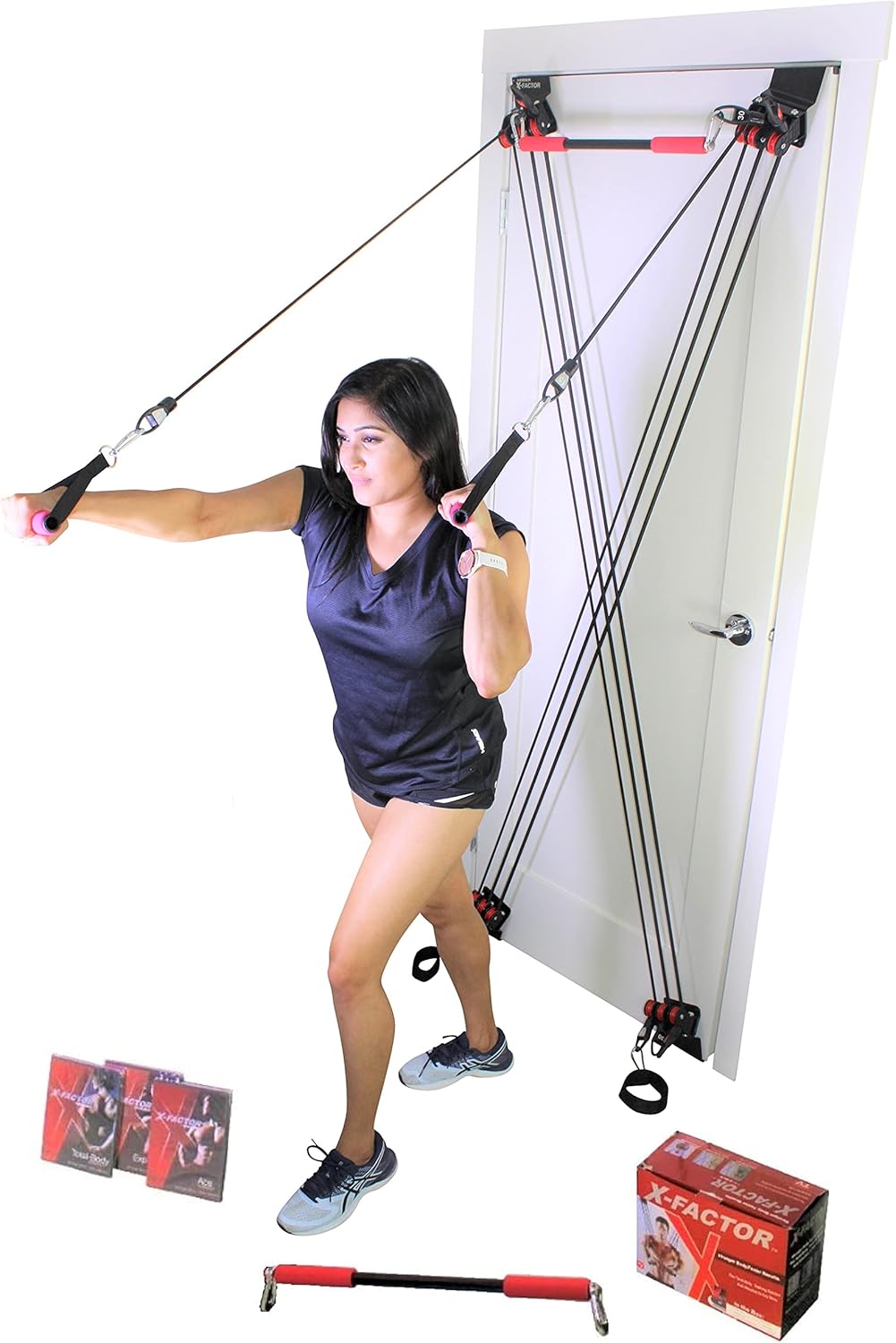 X Factor Door Gym Complete Home Gym Full Body Workout Total Exercise System Package | Strength Training Fitness Resistance System | Includes Straight Bar, DVD, Workout Chart