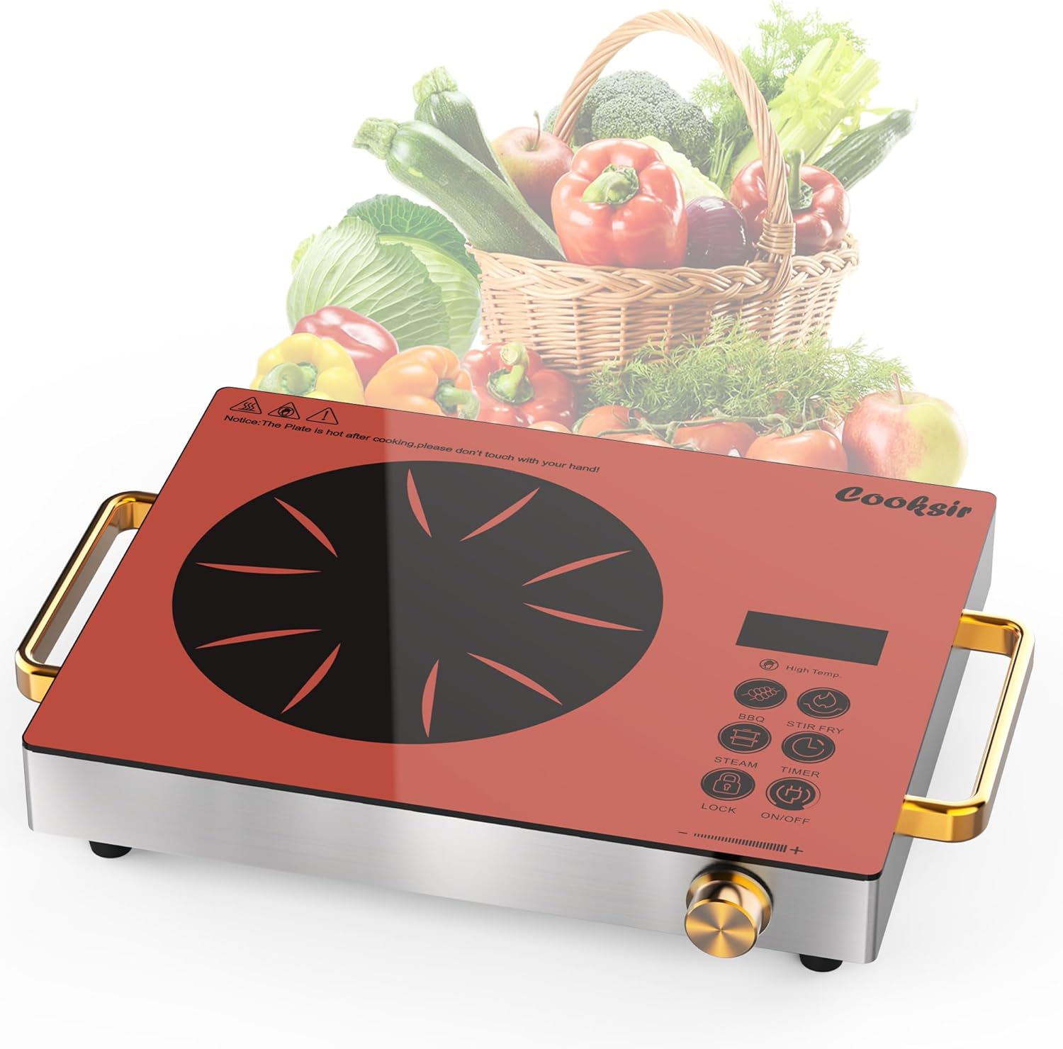 Single Burner Electric Cooktop - 110V 1800W Portable One Burner Hot Plate, Countertop Electric Stove top for Home, Camping, RV, Timer, Child Lock, Steam, BBQ, Stir Fry, 120V Plug in (Green)