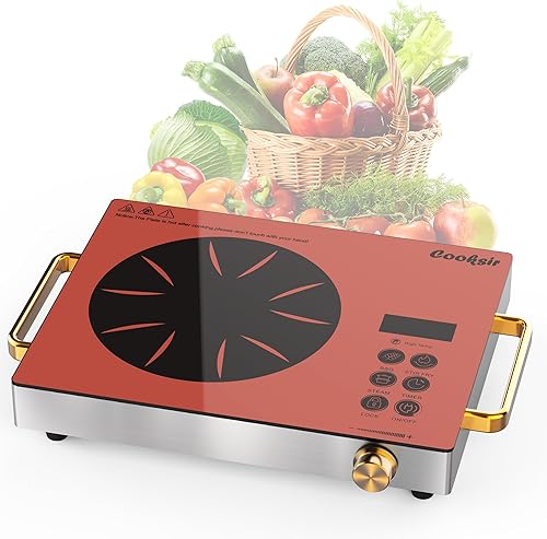 Miniatura 11 de Cocina eléctrica de quemador único - Placa caliente portátil de un quemador de 1800 W, 110 V, estufa eléctrica de encimera para el hogar, camping, 1