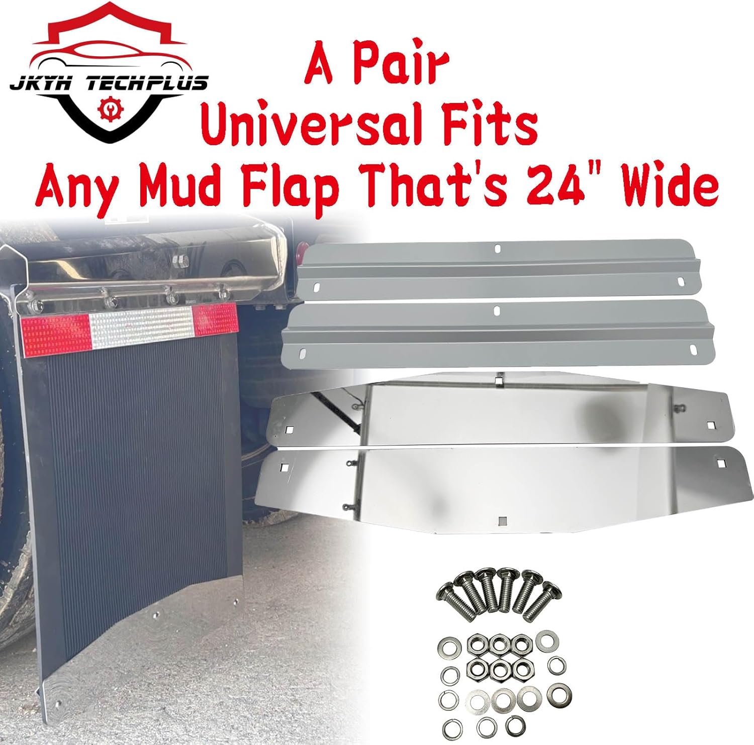 Universal 2 Pair 24” X 4” Mud Flap Weights Stainless Steel, with Backing Plate and Install Screw, for Semi Trucks Peterbilt Freightliner Kenworth Volvo and Western Star