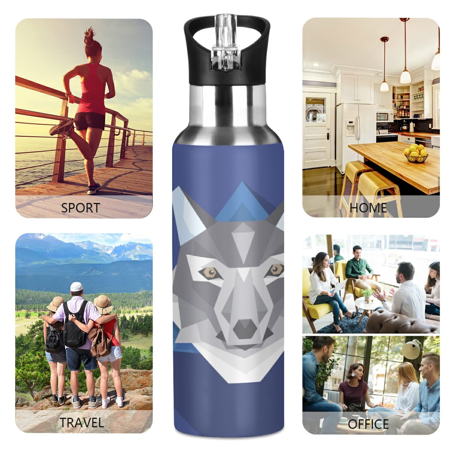 Mnsruu Trinkflasche Mit Katzenkopf-Design – 600 Ml, Edelstahl, Doppelwandig Isoliert, BPA-frei, Mit Strohhalm