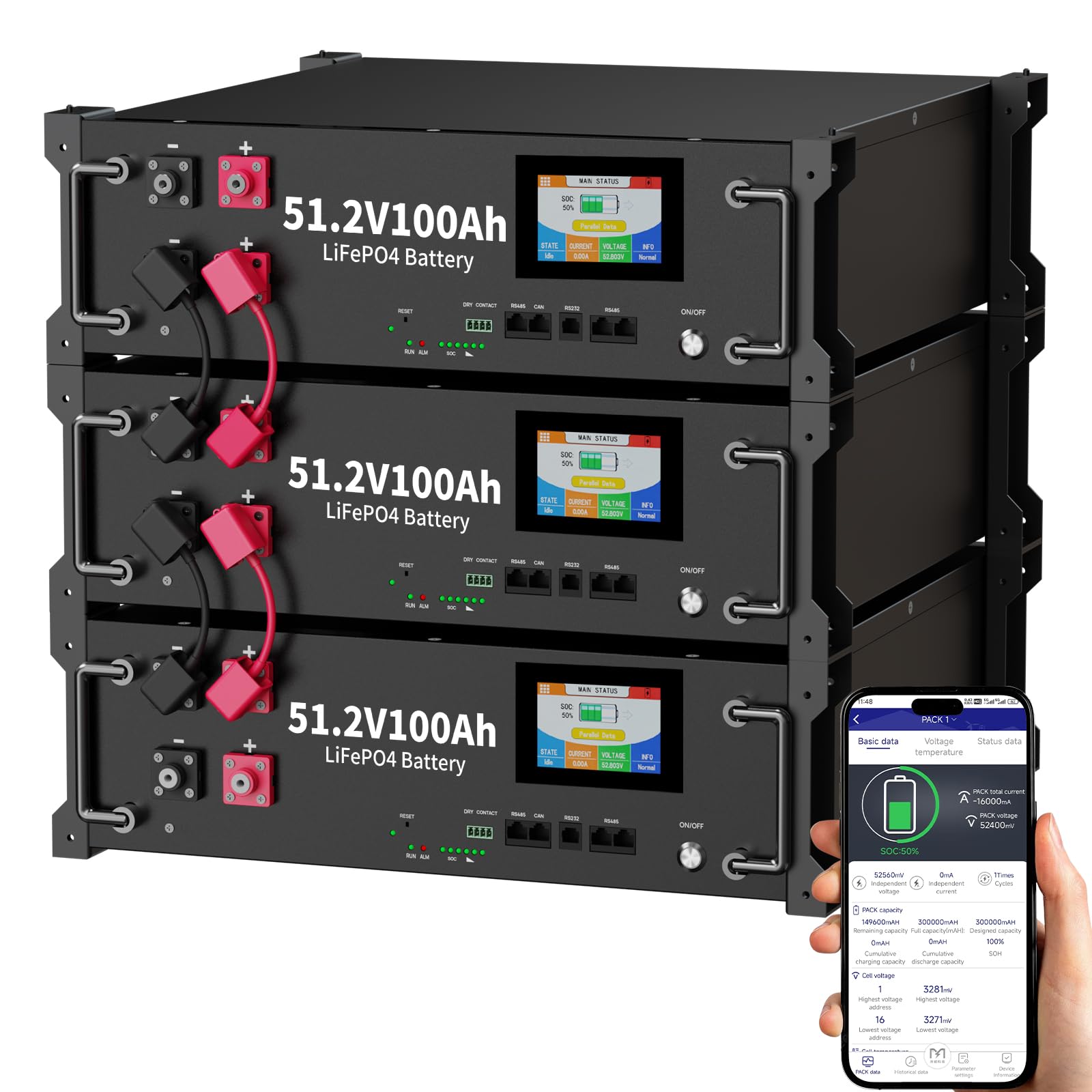 LiFePO4 48 V 300 Ah Bluetooth con 100 A BMS, batería de litio de 48 V, batería solar de 15 kwh, ideal para sistemas fuera de red, sistema solar, sistema fotovoltaico