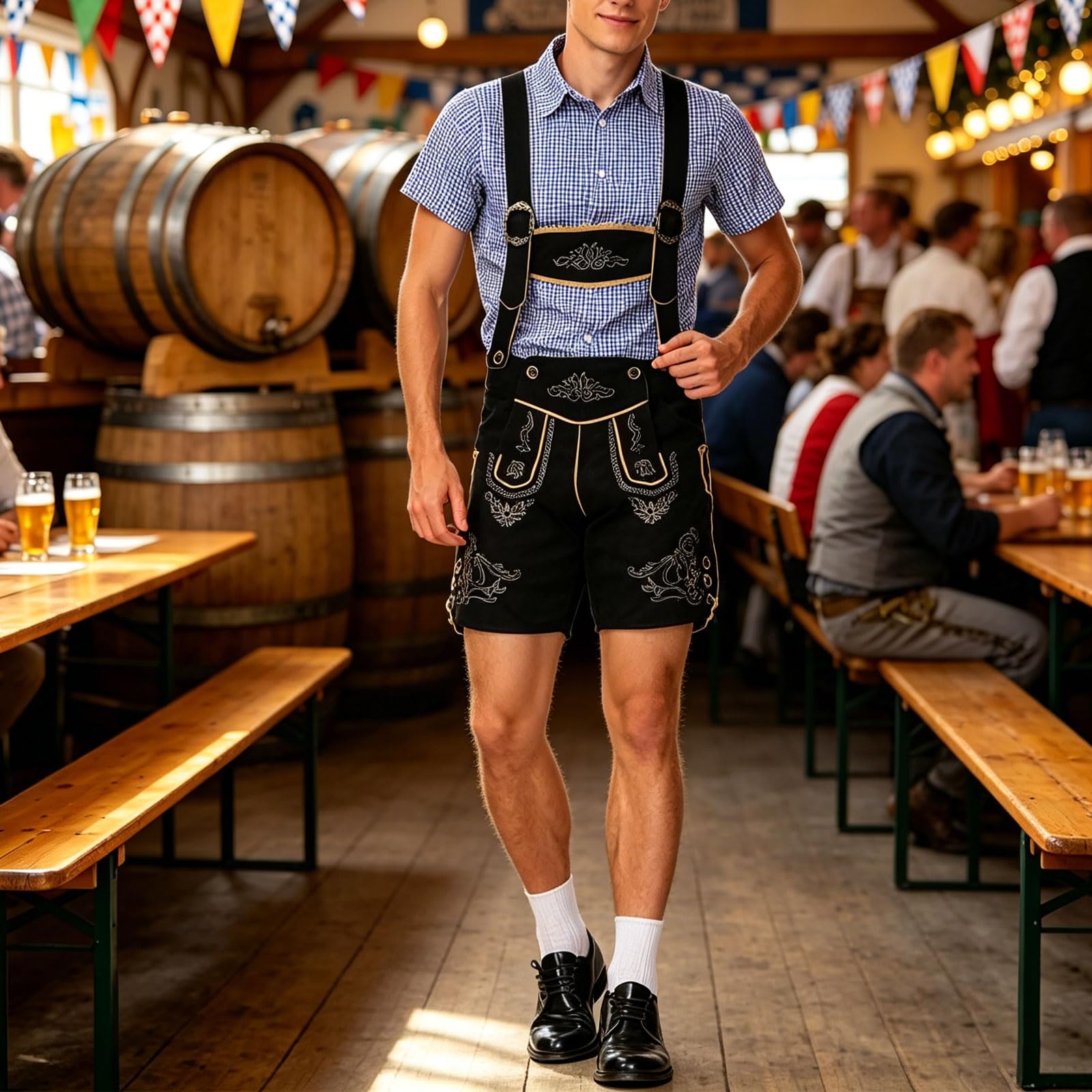 Oktoberfest Set Completo Da Uomo, Set Composto da Camicia a Quadri e Pantaloni Salopette con Bretelle, Costume Tirolese Uomini, Oktoberfest Costume Uomo, Per Carnevale, Cosplay, Feste Della Birra