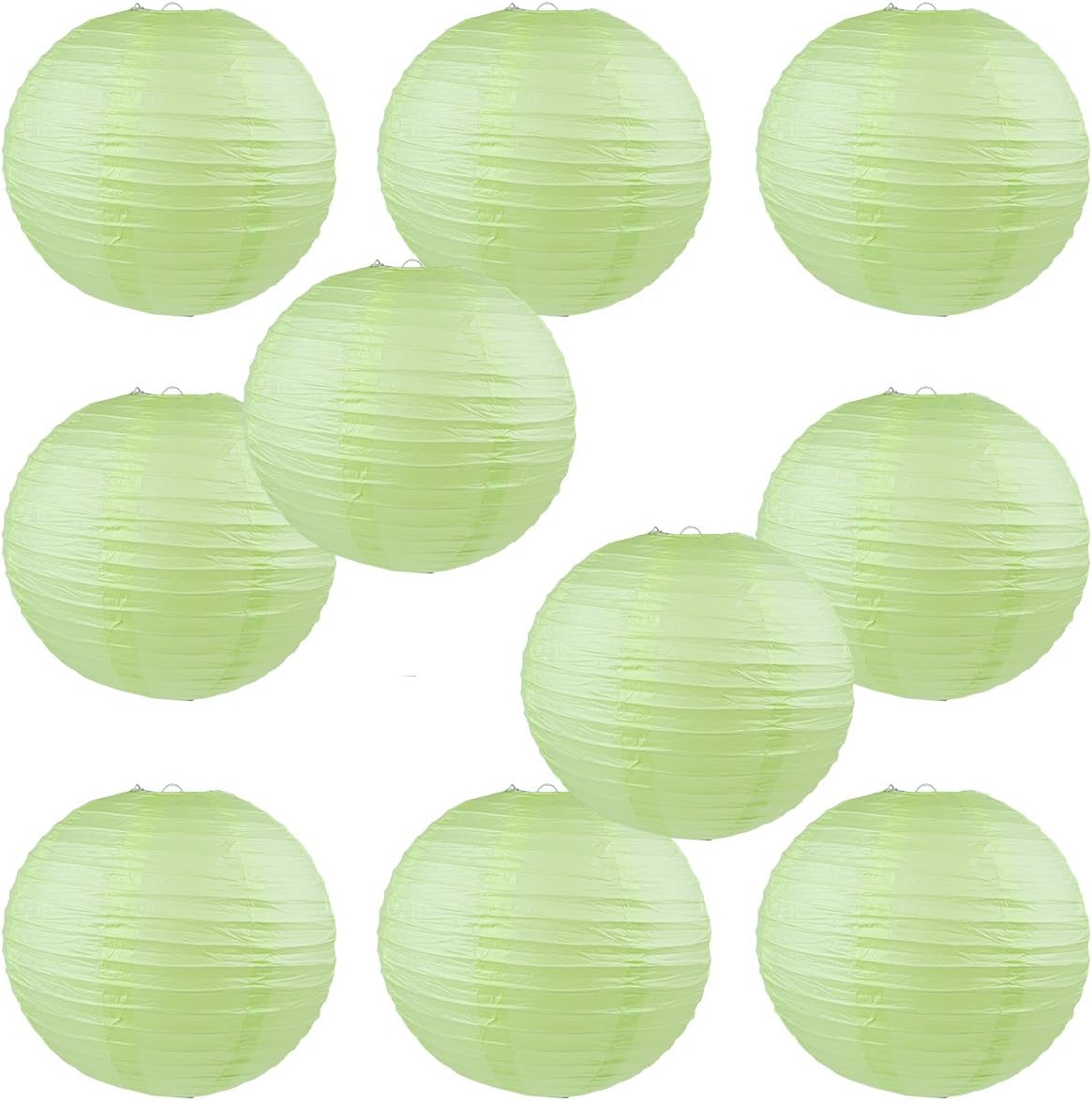 WYZworks Round Paper Lanterns 10 Pack (Light Apple Green, 16") - Hanging Paper Lanterns Lamp for Wedding, Birthday, Party and Home Decorations with 8", 10", 12", 16" Option
