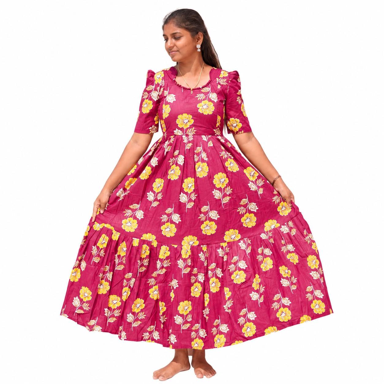 Women Pure Cotton Floral Printed Maternity Maxi Dress, Nursing Feeding Gown with Hidden Side Zip, Pregnancy Kurti-image-29