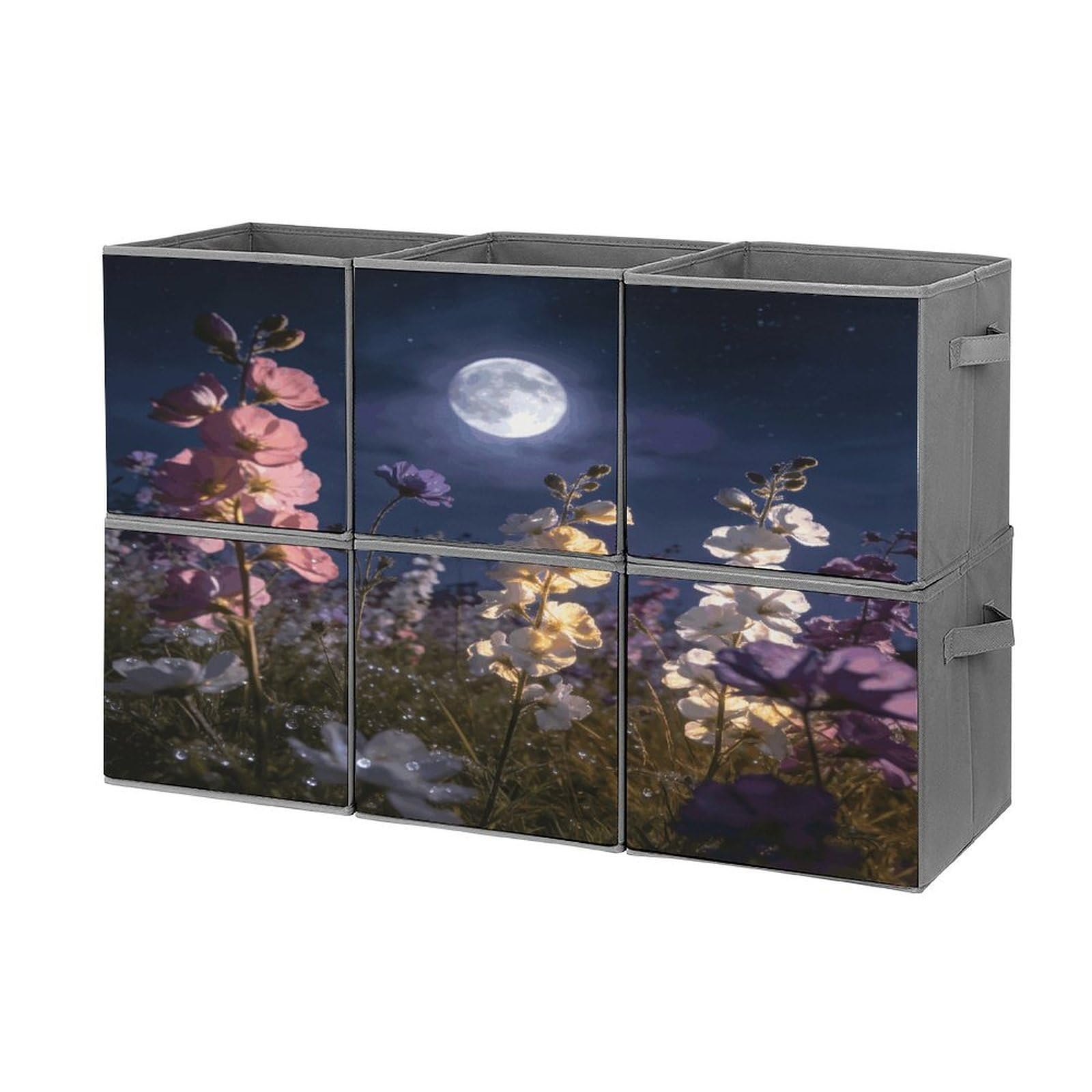 Fodpand Style Wildflower Night Cube Bins With Double Handles,Set Of 6 Cube Organizer, Stackable And Foldable Storage Bins For Organization, Closet, Shelves, Offices