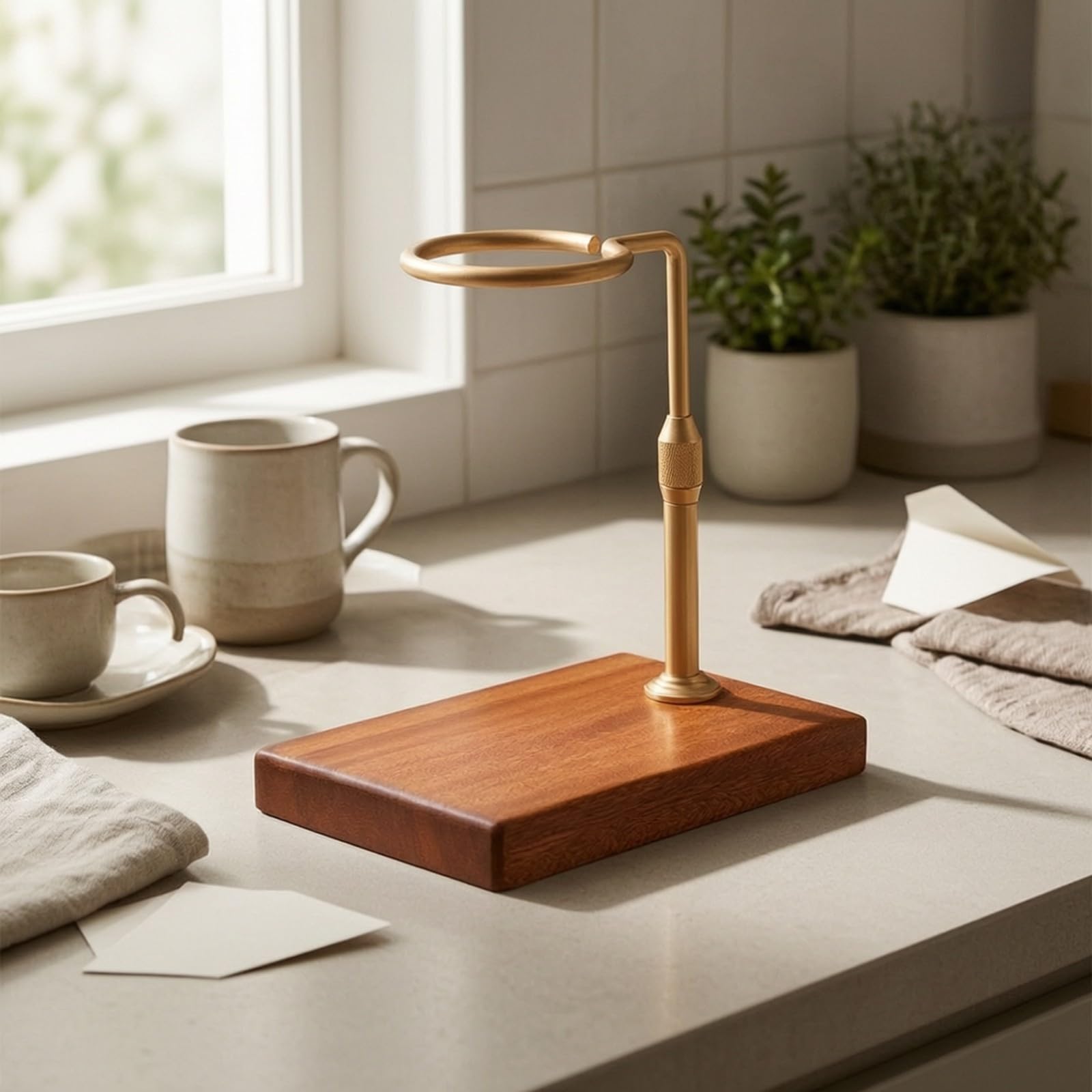 Filtro Pour Over con Base in Legno Minimalista con Base Antiscivolo Elegante Anello Regolabile per, Ufficio, Stile B