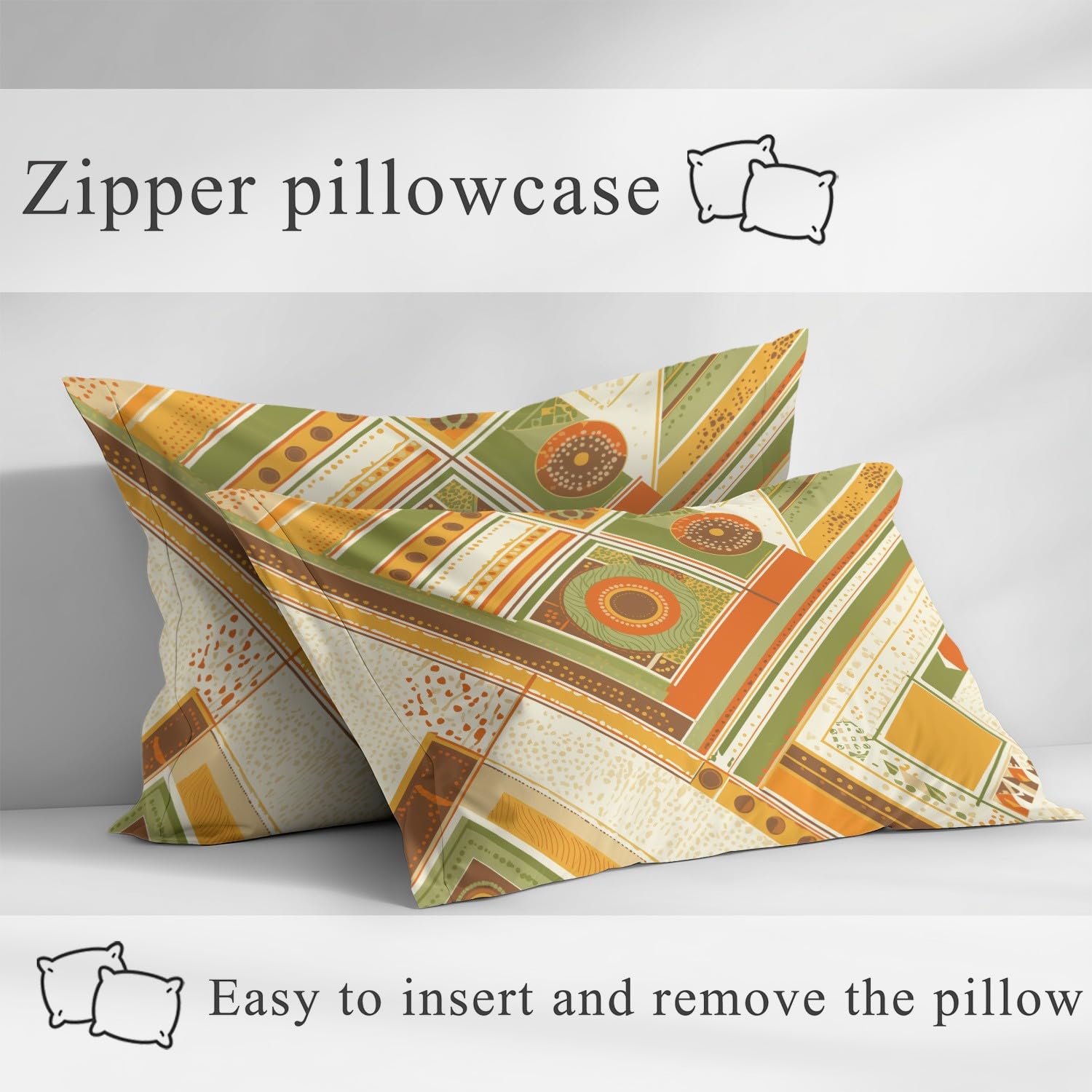 Boho Geometrisch Spannbetttuch Elegant Raute Dreieck Spannbettlaken 140 x 200 x 30 cm 3teilig Mikrofaser Bettwäsche Set mit 2 Kissenbezüge 80 x 80 cm Kein Flachbettlaken