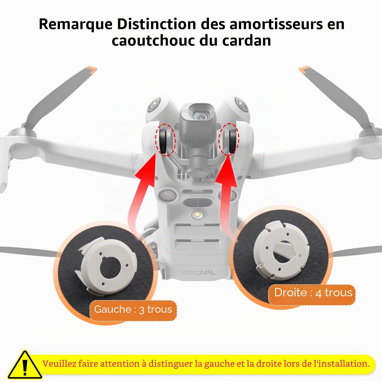 Caoutchouc Nacelle pour DJI Mini 4 Pro Amortisseurs en Caoutchouc Mini 4 Pro Gauche et Droit Boule Amortisseur pour DJI Mini 4 Pro(Style Long)