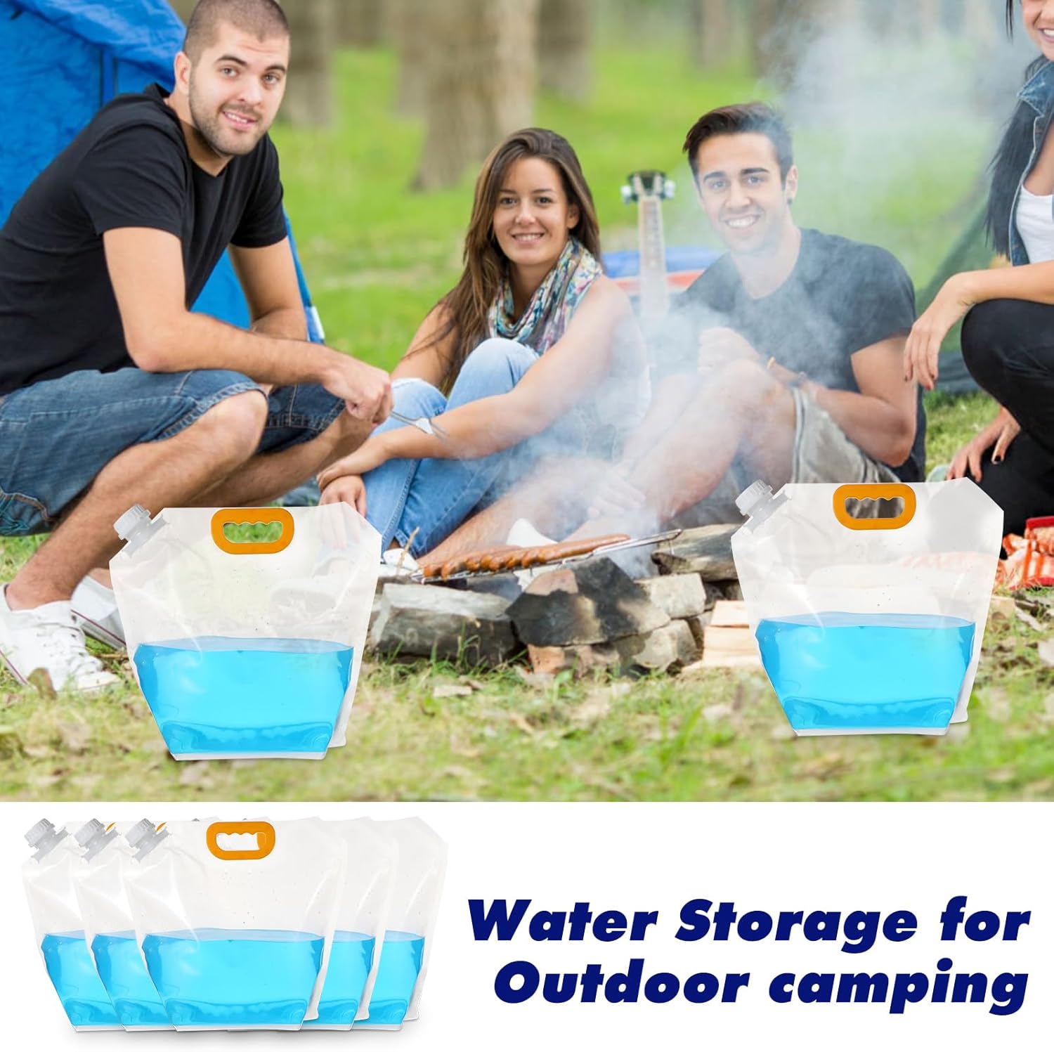 20 Pcs 1.3 Gallon Collapsible Water Emergency Container Bag 26 Gallon Freezable BPA Free Food Grade Clear Plastic Storage Foldable Bottle for Camping Riding