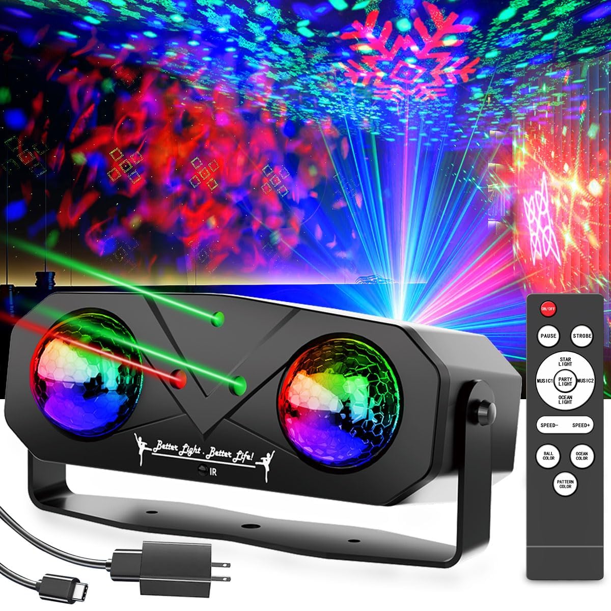 Party Disco Ball Disco Light Strobe Ocean Star Projector Dj Dance Light Sound Activated with Remote Control for Karaoke Ktv Club Parties Wedding Bar Festivals Stage Birthday Dance-image-29