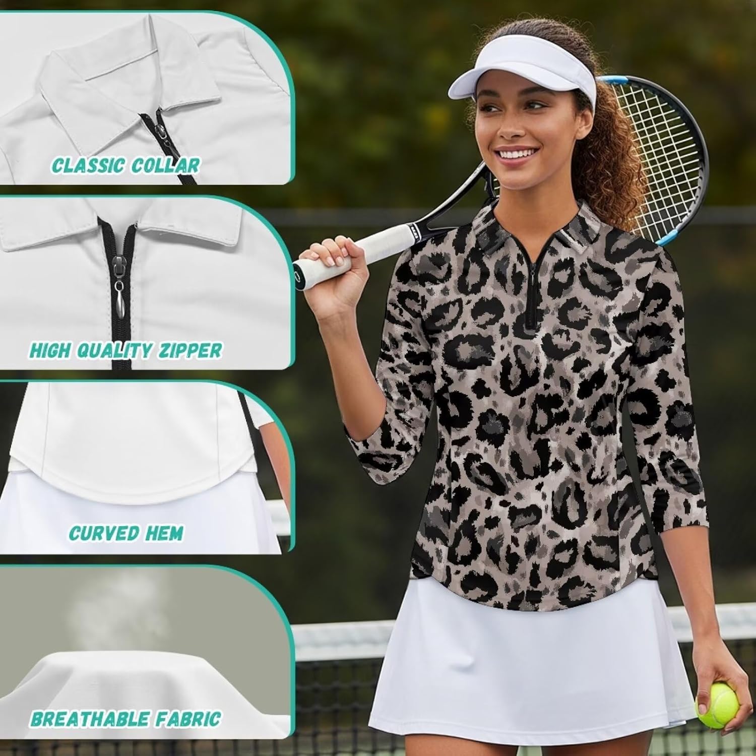 YEXIATODO Golf Tops for Women 3/4 Sleeve Athletic Polo Golf Outfits Tennis Top Racerback Summer Clothing, S-2XL