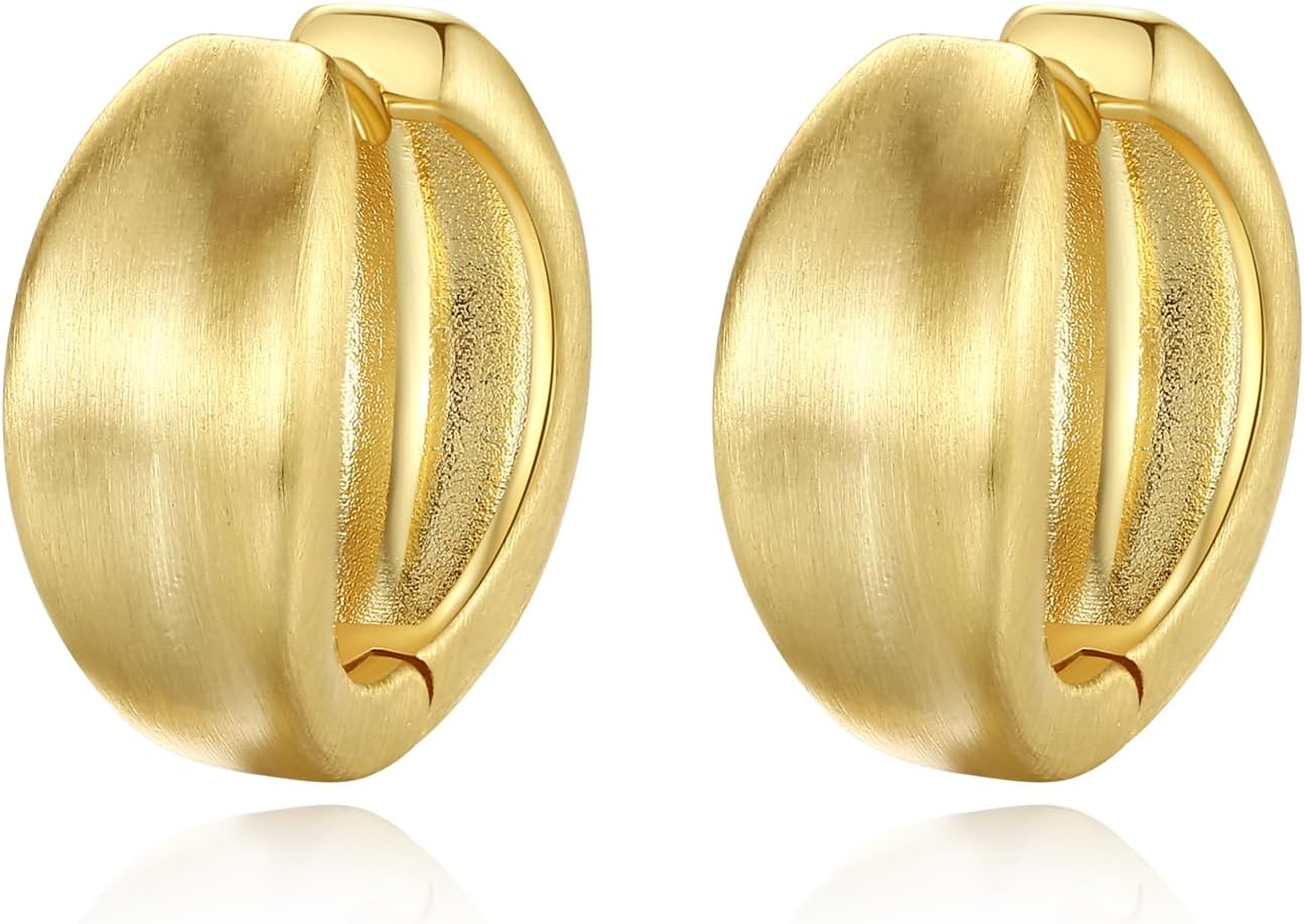 Brushed Gold Earrings Hoops, Matte Gold Hoop Earrings for Women Trendy, 14K Gold Plated Silver Huggie Hoop Earrings for Women with Sterling Silver Posts Hypoallergenic Jewelry Box