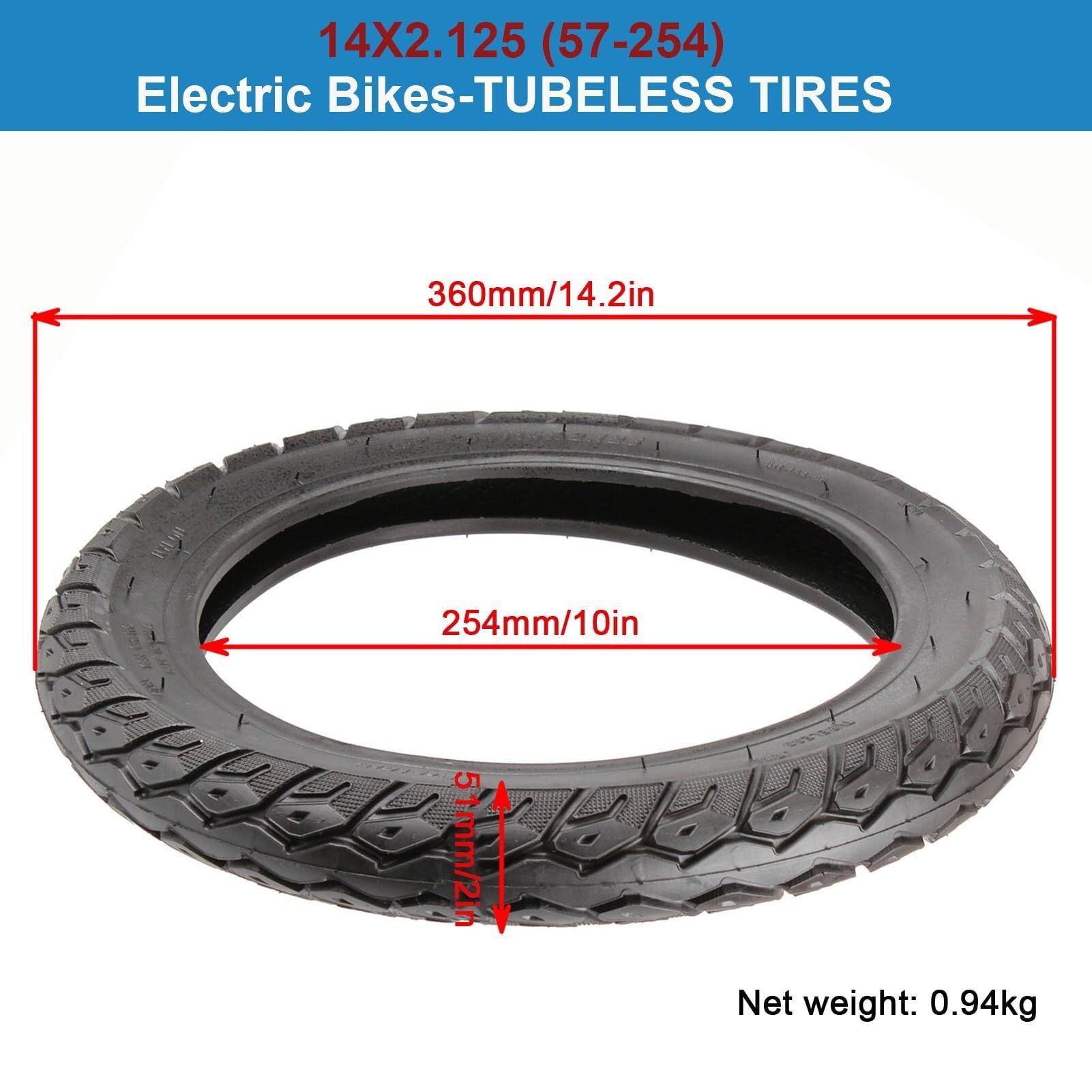 14x2.125/57-254 Opona Tubeless do E-Rowerów, Odporna na Przebicia i Pochyloną Zaworą, Wzmacniona Gumy dla E-Rowerów Składanych i E-Scooterów, Nie dla Zwykłych Rowerów