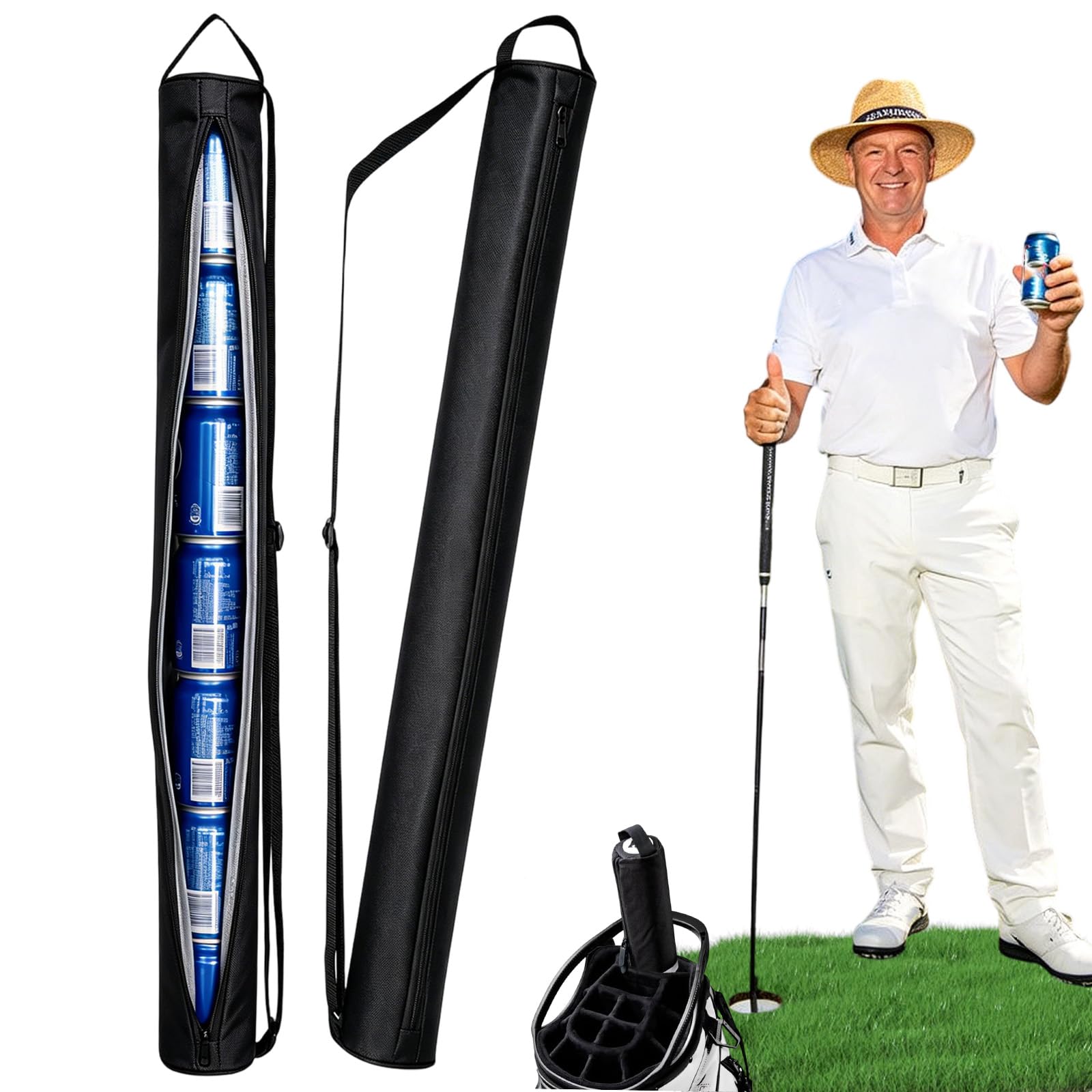 Golf Bag Beverage Sleeve, Golf Beer Cooler Sleeve, 7 Can Golf Cooler Bag, Keeps Drinks Cold For 5 Hours, Adjustable Shoulder Strap, For Beach Picnic Party Sport (Black)